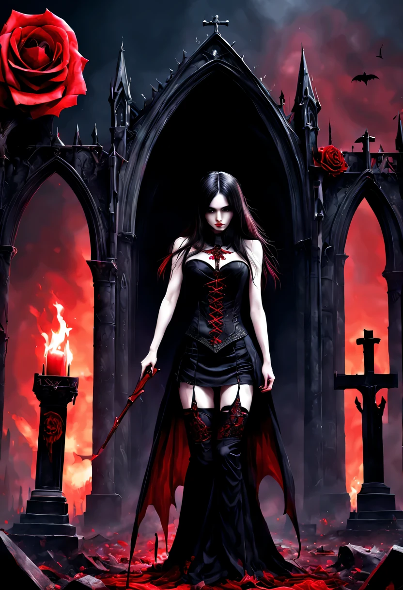 (Messenger from hell:1.4),cross,one个巨大的吸Blood鬼,View of sickle from below,hell,magma,flame,(紫色flame:1.3),There is fresh Blood on the ground,Blood pool,dripping Blood,Gothic aesthetics,one、Rose、castle、cross、Blood、churchyard,gothic style的神秘、solemn and profound,gothic style,gothic style蕾丝的衣服、象征浪漫的Rose、grave、吸Blood鬼、witch、ruins、gothic cathedral,Gothic symbols series