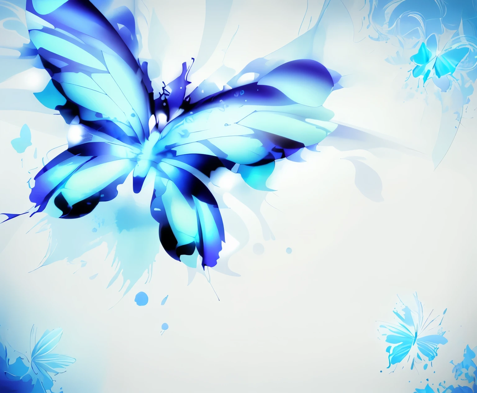 there is a Butterfly with blue wings on a white background, blue colour splash, abstract design. blue, Transparent Background, glowing blue butterflies, abstract design, abstract high quality, The background is white, Butterfly, wallpaper art, Fancy background, Cool background, blue colored, harmony of Butterfly, Very beautiful digital art, Wallpapers – 1 0 2 4, abstract wallpaper design