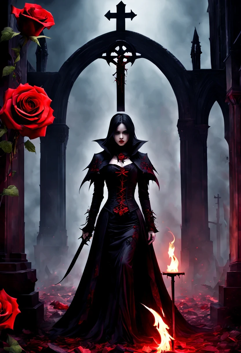 (Messenger from hell:1.4),cross,one个巨大的吸Blood鬼,View of sickle from below,hell,magma,flame,(紫色flame:1.3),There is fresh Blood on the ground,Blood pool,dripping Blood,Gothic aesthetics,one、Rose、castle、cross、Blood、churchyard,gothic style的神秘、solemn and profound,gothic style,gothic style蕾丝的衣服、象征浪漫的Rose、grave、吸Blood鬼、witch、ruins、gothic cathedral,Gothic symbols series