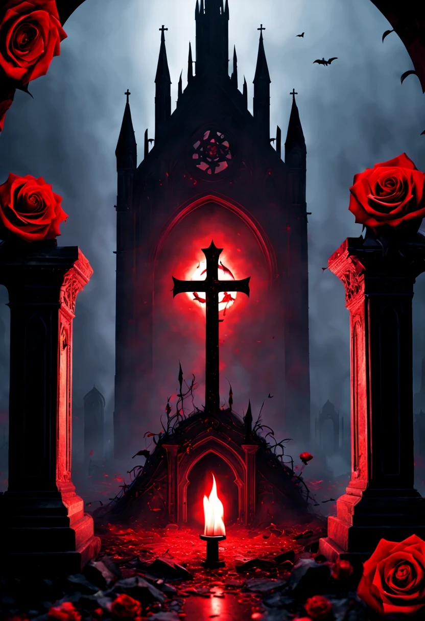 (Messenger from hell:1.4),cross,one个巨大的吸Blood鬼,View of sickle from below,hell,magma,flame,(紫色flame:1.3),There is fresh Blood on the ground,Blood pool,dripping Blood,Gothic aesthetics,one、Rose、castle、cross、Blood、churchyard,gothic style的神秘、solemn and profound,gothic style,gothic style蕾丝的衣服、象征浪漫的Rose、grave、吸Blood鬼、witch、ruins、gothic cathedral,Gothic symbols series
