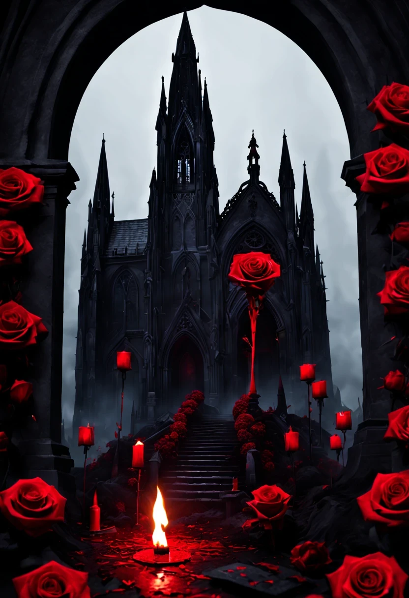 （Messenger from hell：1.4），cross，one个巨大的吸Blood鬼，View of sickle from below，hell，magma，flame，（紫色flame：1.3），There is fresh Blood on the ground，Blood pool，dripping Blood，Gothic aesthetics，one、Rose、castle、cross、Blood、churchyard，gothic style的神秘、solemn and profound，gothic style，gothic style蕾丝的衣服、象征浪漫的Rose、grave、吸Blood鬼、witch、ruins、gothic cathedral，Gothic symbols series