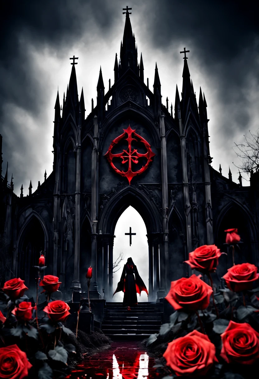 （Messenger from hell：1.4），cross，one个巨大的吸Blood鬼，View of sickle from below，hell，magma，flame，（紫色flame：1.3），There is fresh Blood on the ground，Blood pool，dripping Blood，Gothic aesthetics，one、Rose、castle、cross、Blood、churchyard，gothic style的神秘、solemn and profound，gothic style，gothic style蕾丝的衣服、象征浪漫的Rose、grave、吸Blood鬼、witch、ruins、gothic cathedral，Gothic symbols series