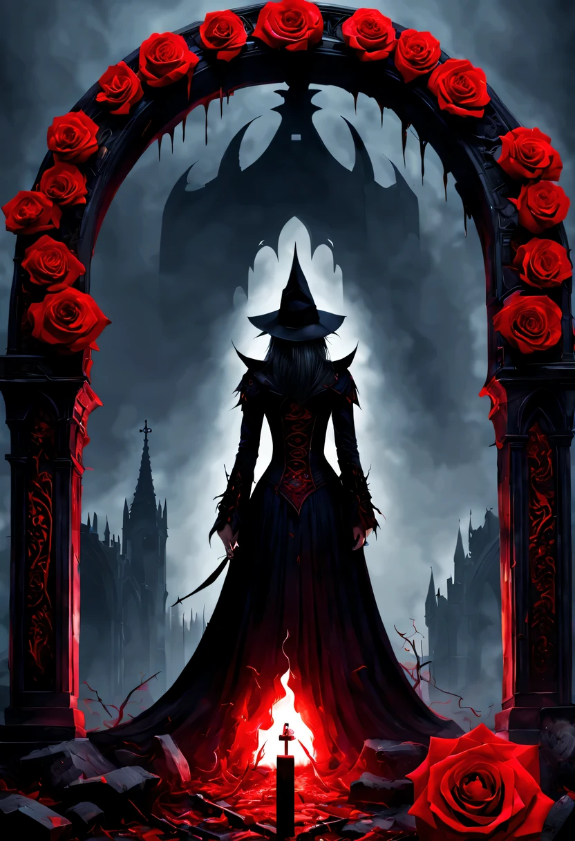(Messenger from hell:1.4),cross,one个巨大的吸Blood鬼,View of sickle from below,hell,magma,flame,(紫色flame:1.3),There is fresh Blood on the ground,Blood pool,dripping Blood,Gothic aesthetics,one、Rose、castle、cross、Blood、churchyard,gothic style的神秘、solemn and profound,gothic style,gothic style蕾丝的衣服、象征浪漫的Rose、grave、吸Blood鬼、witch、ruins、gothic cathedral,Gothic symbols series