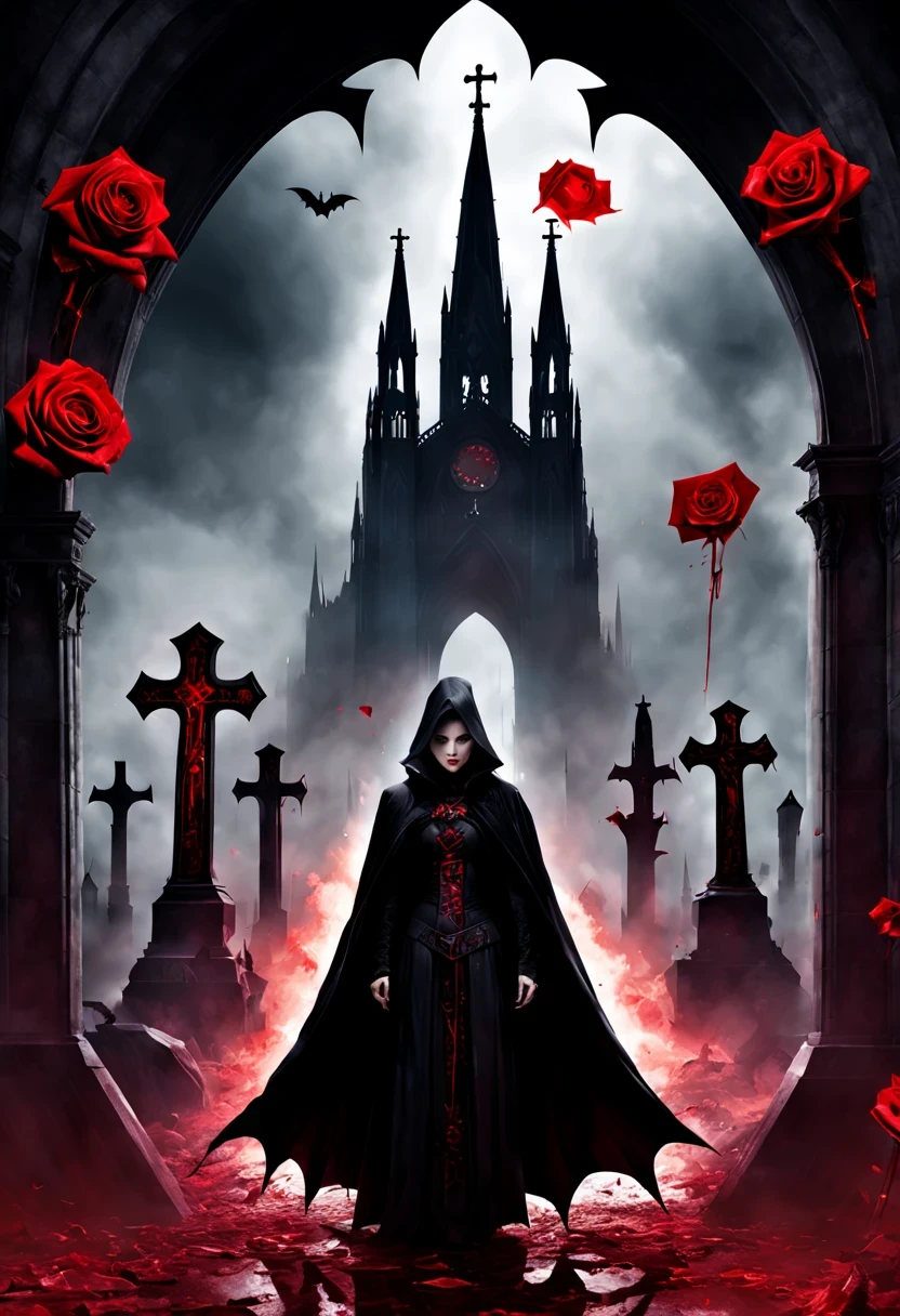 （Messenger from hell：1.4），cross，one个巨大的吸Blood鬼，View of sickle from below，hell，magma，flame，（紫色flame：1.3），There is fresh Blood on the ground，Blood pool，dripping Blood，Gothic aesthetics，one、Rose、castle、cross、Blood、churchyard，gothic style的神秘、solemn and profound，gothic style，gothic style蕾丝的衣服、象征浪漫的Rose、grave、吸Blood鬼、witch、ruins、gothic cathedral，Gothic symbols series