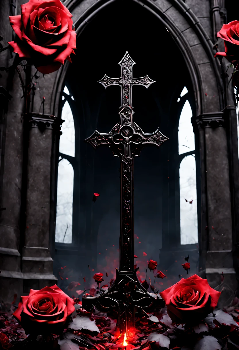(Messenger from hell:1.4),cross,one个巨大的吸Blood鬼,View of sickle from below,hell,magma,flame,(紫色flame:1.3),There is fresh Blood on the ground,Blood pool,dripping Blood,Gothic aesthetics,one、Rose、castle、cross、Blood、churchyard,gothic style的神秘、solemn and profound,gothic style,gothic style蕾丝的衣服、象征浪漫的Rose、grave、吸Blood鬼、witch、ruins、gothic cathedral,Gothic symbols series