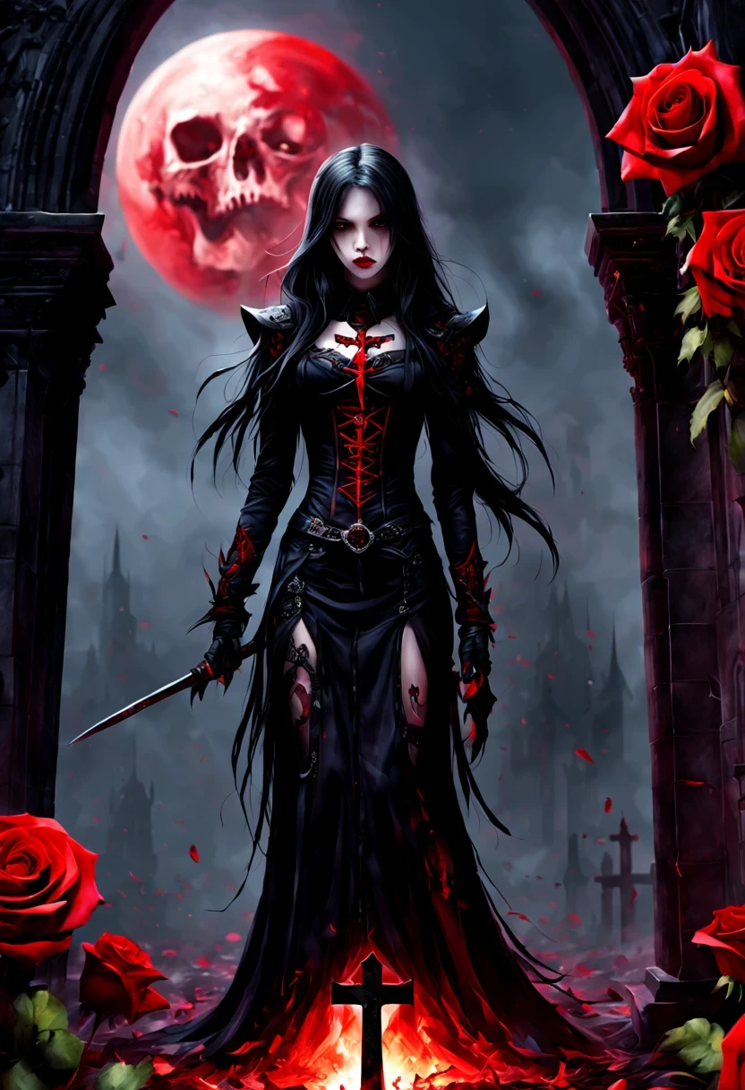 (Messenger from hell:1.4),cross,one个巨大的吸Blood鬼,View of sickle from below,hell,magma,flame,(紫色flame:1.3),There is fresh Blood on the ground,Blood pool,dripping Blood,Gothic aesthetics,one、Rose、castle、cross、Blood、churchyard,gothic style的神秘、solemn and profound,gothic style,gothic style蕾丝的衣服、象征浪漫的Rose、grave、吸Blood鬼、witch、ruins、gothic cathedral,Gothic symbols series