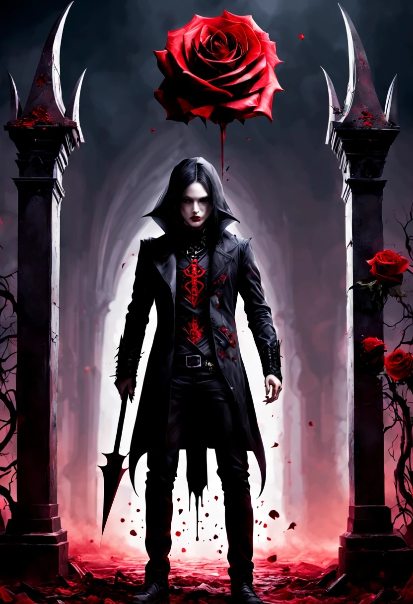 （Messenger from hell：1.4），cross，one个巨大的吸Blood鬼，View of sickle from below，hell，magma，flame，（紫色flame：1.3），There is fresh Blood on the ground，Blood pool，dripping Blood，Gothic aesthetics，one、Rose、castle、cross、Blood、churchyard，gothic style的神秘、solemn and profound，gothic style，gothic style蕾丝的衣服、象征浪漫的Rose、grave、吸Blood鬼、witch、ruins、gothic cathedral，Gothic symbols series