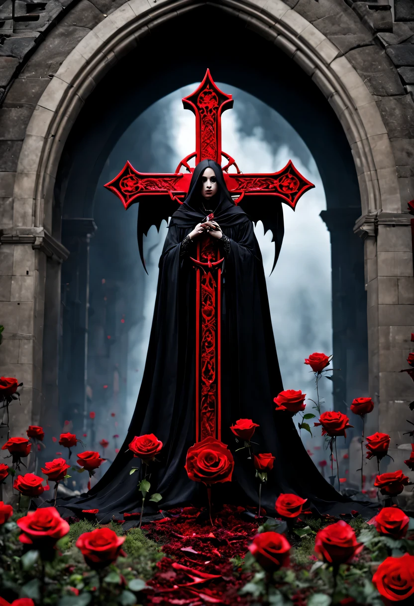 (Messenger from hell:1.4),cross,one个巨大的吸Blood鬼,View of sickle from below,hell,magma,flame,(紫色flame:1.3),There is fresh Blood on the ground,Blood pool,dripping Blood,Gothic aesthetics,one、Rose、castle、cross、Blood、churchyard,gothic style的神秘、solemn and profound,gothic style,gothic style蕾丝的衣服、象征浪漫的Rose、grave、吸Blood鬼、witch、ruins、gothic cathedral,Gothic symbols series
