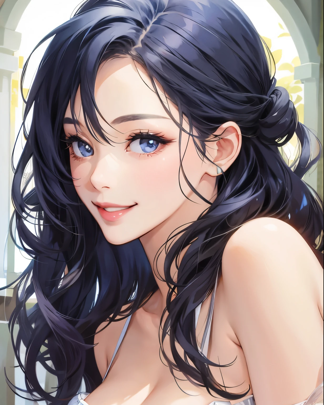 realistic、pretty girl、beautiful woman、beautiful fine eyes、distinctive eyelashes、beautiful woman、adorable、
The beauty of a smile、adorable目　grab your breasts and rub them