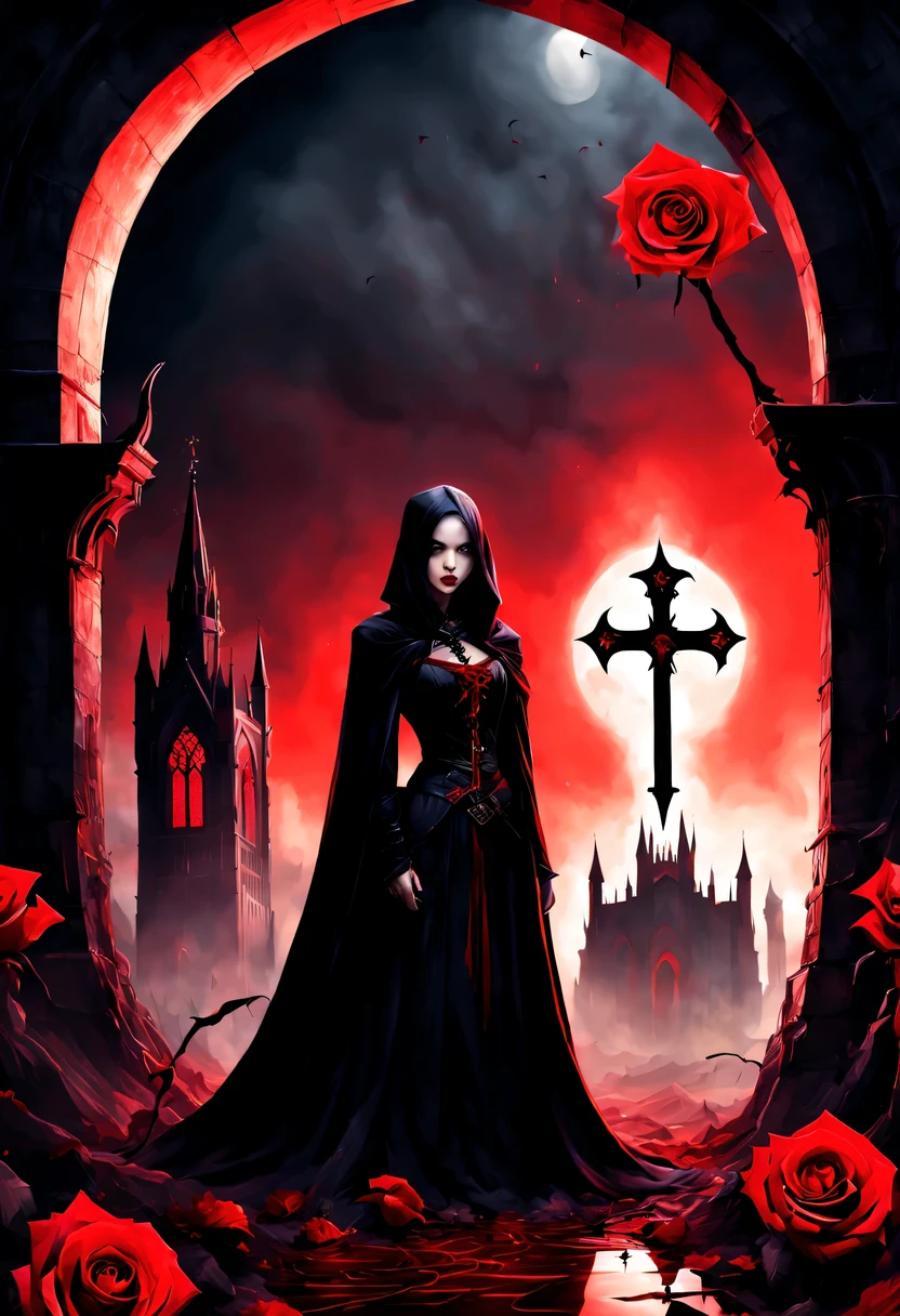 （Messenger from hell：1.4），cross，one个巨大的吸Blood鬼，View of sickle from below，hell，magma，flame，（紫色flame：1.3），There is fresh Blood on the ground，Blood pool，dripping Blood，Gothic aesthetics，one、Rose、castle、cross、Blood、churchyard，gothic style的神秘、solemn and profound，gothic style，gothic style蕾丝的衣服、象征浪漫的Rose、grave、吸Blood鬼、witch、ruins、gothic cathedral，Gothic symbols series