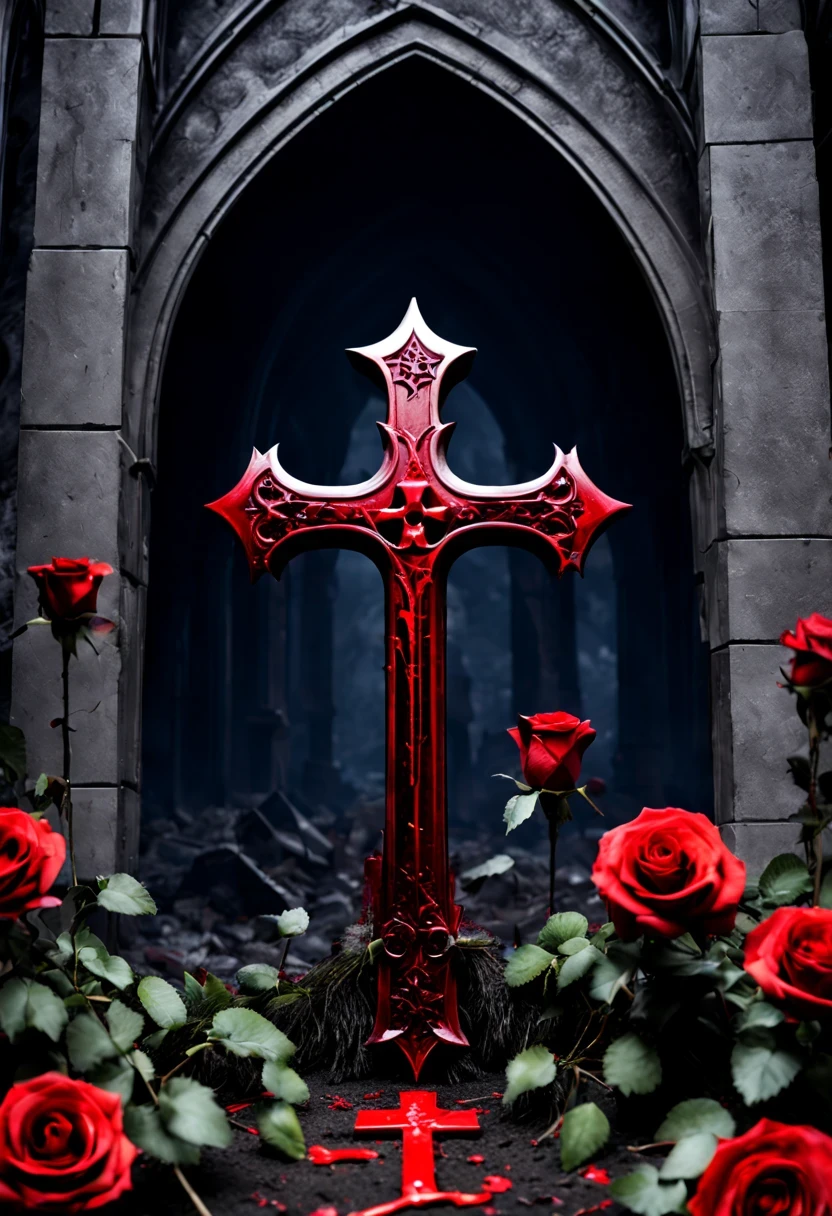 （Messenger from hell：1.4），cross，one个巨大的吸Blood鬼，View of sickle from below，hell，magma，flame，（紫色flame：1.3），There is fresh Blood on the ground，Blood pool，dripping Blood，Gothic aesthetics，one、Rose、castle、cross、Blood、churchyard，gothic style的神秘、solemn and profound，gothic style，gothic style蕾丝的衣服、象征浪漫的Rose、grave、吸Blood鬼、witch、ruins、gothic cathedral，Gothic symbols series