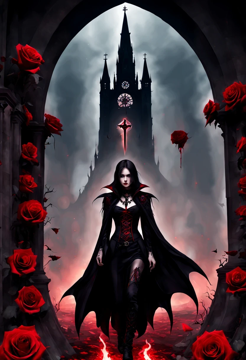 (Messenger from hell:1.4),cross,one个巨大的吸Blood鬼,View of sickle from below,hell,magma,flame,(紫色flame:1.3),There is fresh Blood on the ground,Blood pool,dripping Blood,Gothic aesthetics,one、Rose、castle、cross、Blood、churchyard,gothic style的神秘、solemn and profound,gothic style,gothic style蕾丝的衣服、象征浪漫的Rose、grave、吸Blood鬼、witch、ruins、gothic cathedral,Gothic symbols series
