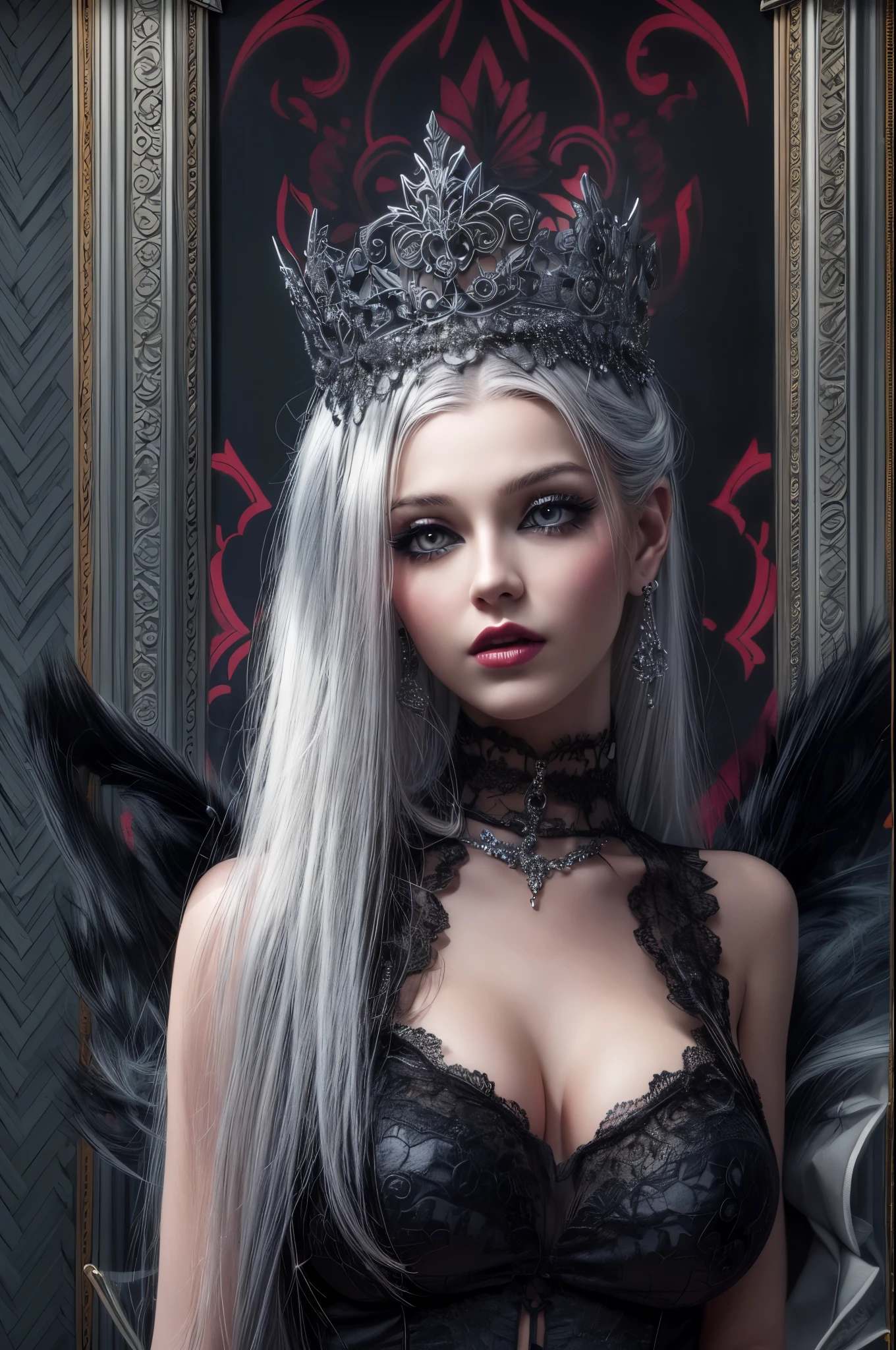 a goth picture of Barbie as a gothic queen (best details, Masterpiece, best quality :1.5), ultra detailed face (best details, Masterpiece, best quality :1.5), ultra feminine (best details, Masterpiece, best quality :1.5), wearing latex black mini dress, black stockings, pink high heels, long braided hair, hair pulled back, blond hair, dynamic goth background (best details, Masterpiece, best quality :1.5), ultra best realistic pictures , best details, best quality, 16k, [ultra detailed], masterpiece, best quality, (extremely detailed), ultra wide shot, photorealism, depth of field, hyper realistic painting