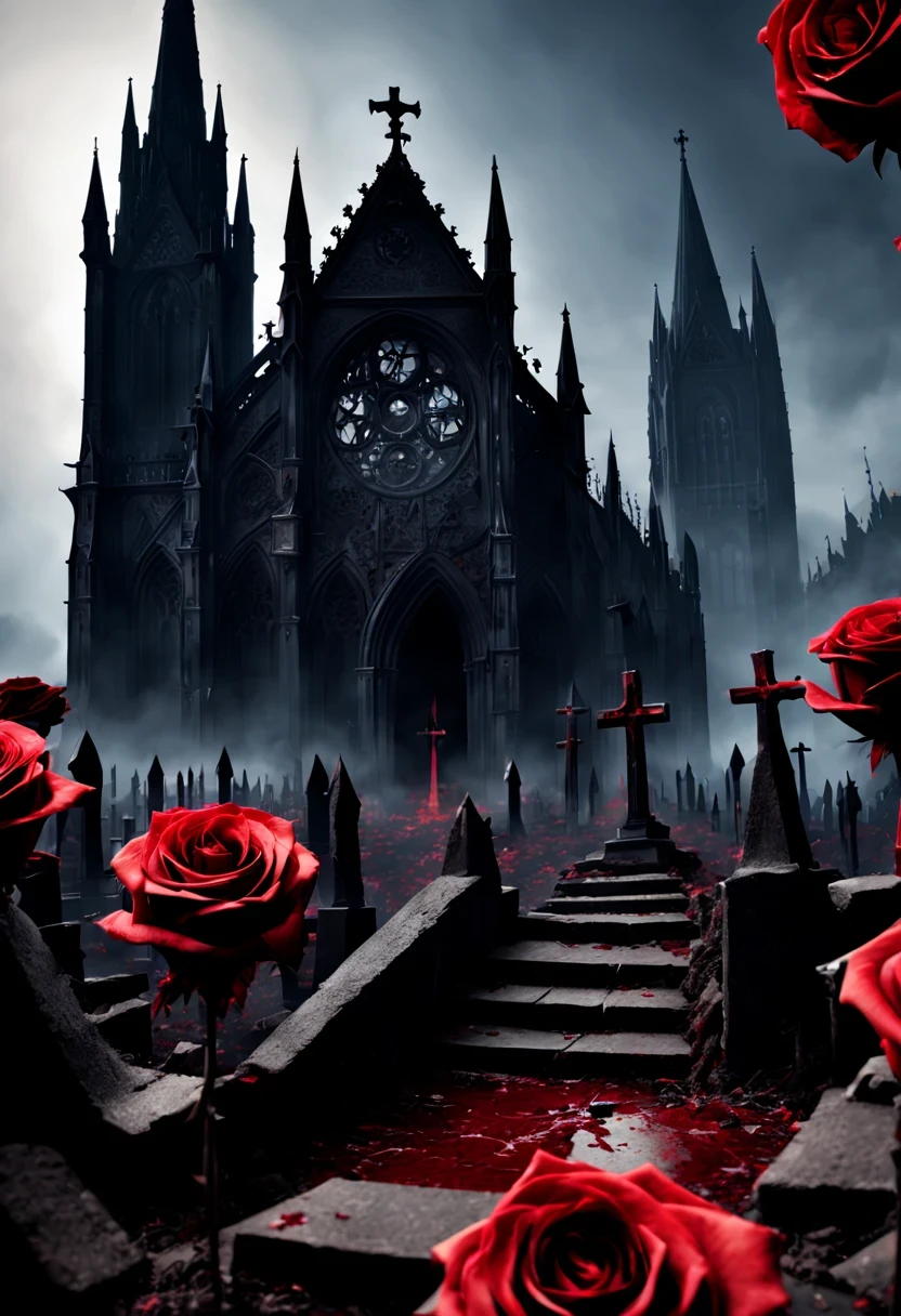 （Messenger from hell：1.4），cross，one个巨大的吸Blood鬼，View of sickle from below，hell，magma，flame，（紫色flame：1.3），There is fresh Blood on the ground，Blood pool，dripping Blood，Gothic aesthetics，one、Rose、castle、cross、Blood、churchyard，gothic style的神秘、solemn and profound，gothic style，gothic style蕾丝的衣服、象征浪漫的Rose、grave、吸Blood鬼、witch、ruins、gothic cathedral，Gothic symbols series