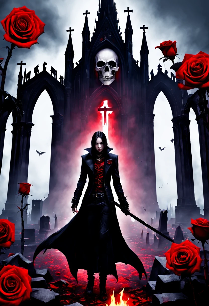 (Messenger from hell:1.4),cross,one个巨大的吸Blood鬼,View of sickle from below,hell,magma,flame,(紫色flame:1.3),There is fresh Blood on the ground,Blood pool,dripping Blood,Gothic aesthetics,one、Rose、castle、cross、Blood、churchyard,gothic style的神秘、solemn and profound,gothic style,gothic style蕾丝的衣服、象征浪漫的Rose、grave、吸Blood鬼、witch、ruins、gothic cathedral,Gothic symbols series
