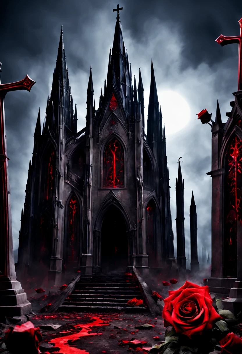 (Messenger from hell:1.4),cross,one个巨大的吸Blood鬼,View of sickle from below,hell,magma,flame,(紫色flame:1.3),There is fresh Blood on the ground,Blood pool,dripping Blood,Gothic aesthetics,one、Rose、castle、cross、Blood、churchyard,gothic style的神秘、solemn and profound,gothic style,gothic style蕾丝的衣服、象征浪漫的Rose、grave、吸Blood鬼、witch、ruins、gothic cathedral,Gothic symbols series