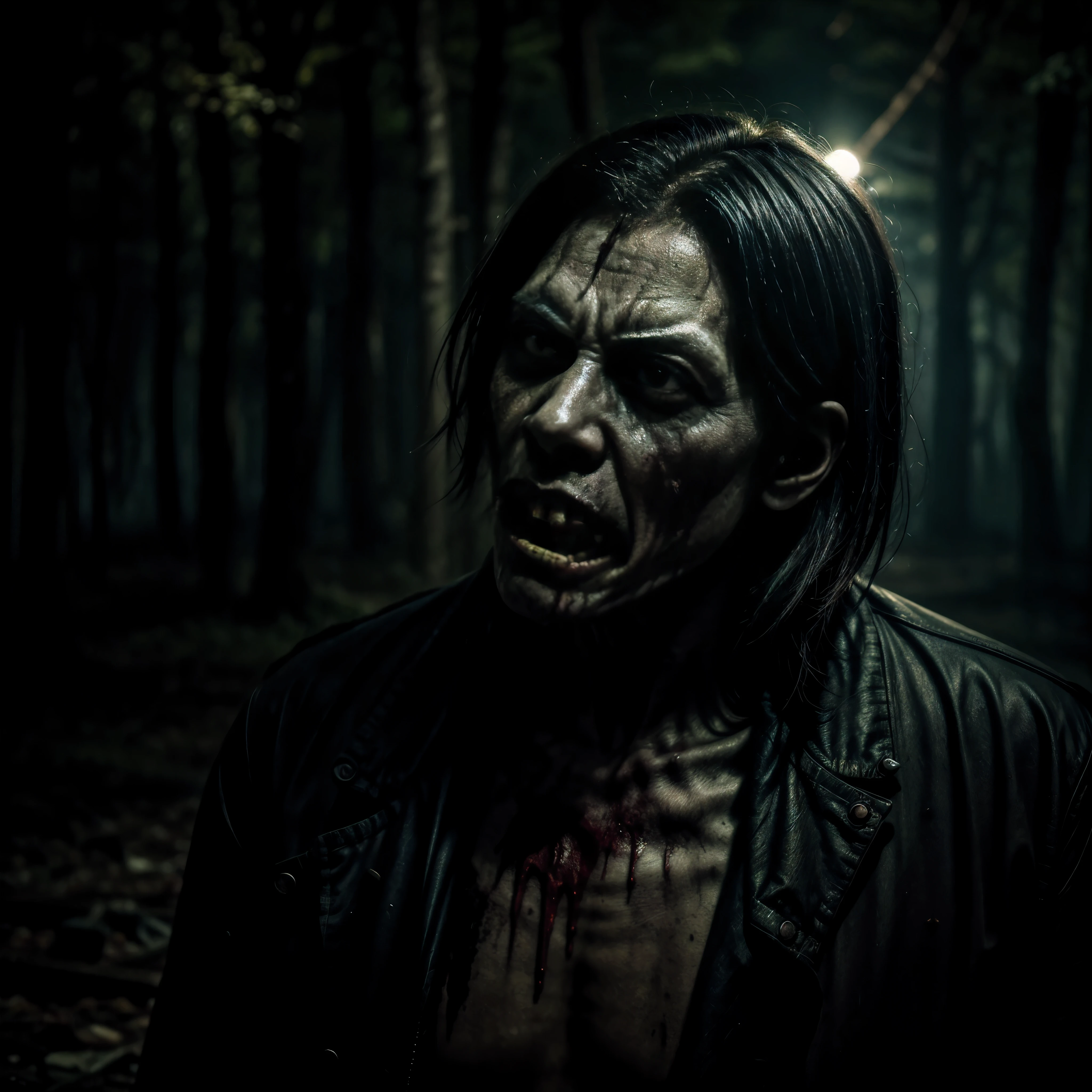 realistic horror,scary,zombie man,survivor,(best quality,8k,height,Masterpiece:1.2),very detailed,(realistic,photorealistic,photo-realistic:1.37),The atmosphere is gloomy....,mysterious light,Horror genre,disgusting,rotting flesh,blood splatter,Rotten clothes,Sharp teeth,empty eyes,horror movie scene,Abandoned roads,Post-apocalyptic settings,Hordes of zombies,horror makeup,A haunted expression,Living things that never die,creepy shadow,The atmosphere was ominous....,annoy,terrifying,Nightmare,งานศิลปะที่disgusting,มืดมนและบิดเบี้ยว Masterpiece,scary,Ghoul,evil appearance,disgusting scenery,Art Horror,Screaming like crazy,บรรยากาศscary,Bokeh