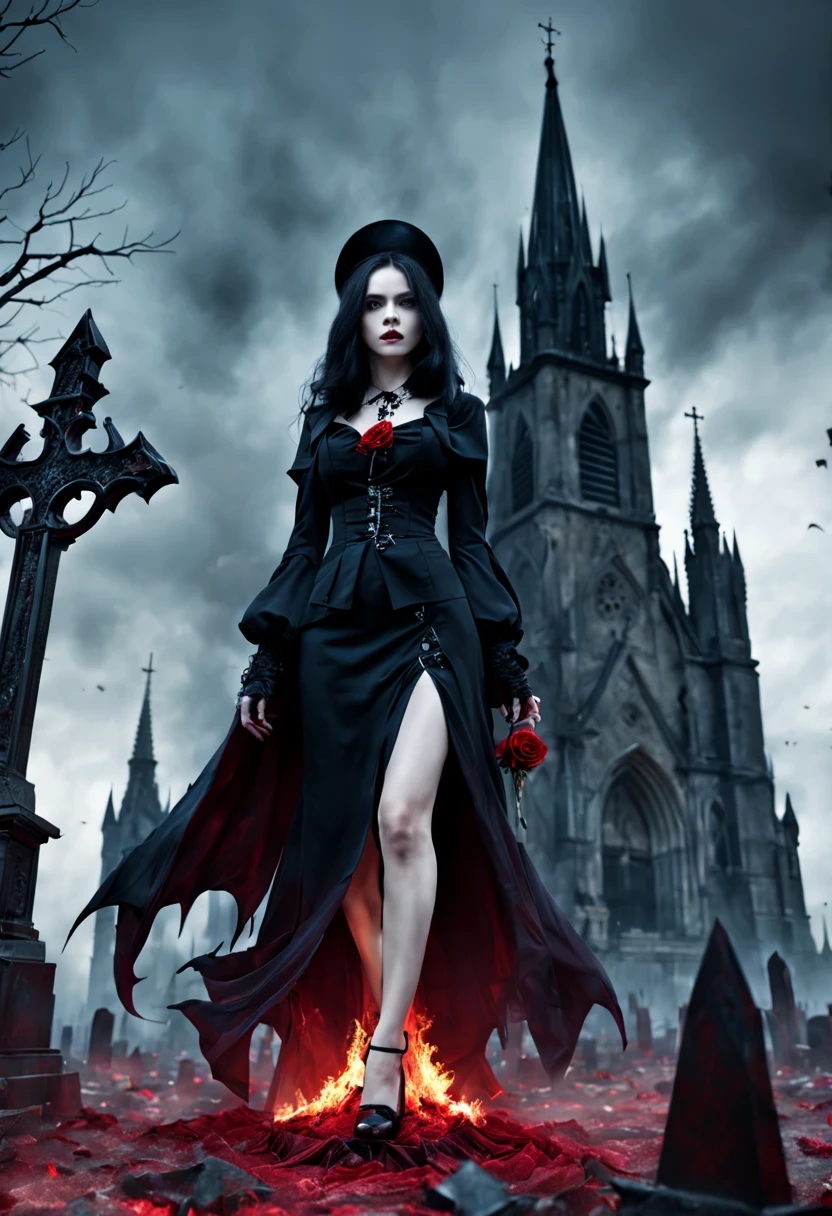 (Messenger from hell:1.4),cross,one个巨大的吸Blood鬼,View of sickle from below,hell,magma,flame,(紫色flame:1.3),There is fresh Blood on the ground,Blood pool,dripping Blood,Gothic aesthetics,one、Rose、castle、cross、Blood、churchyard,gothic style的神秘、solemn and profound,gothic style,gothic style蕾丝的衣服、象征浪漫的Rose、grave、吸Blood鬼、witch、ruins、gothic cathedral,Gothic symbols series