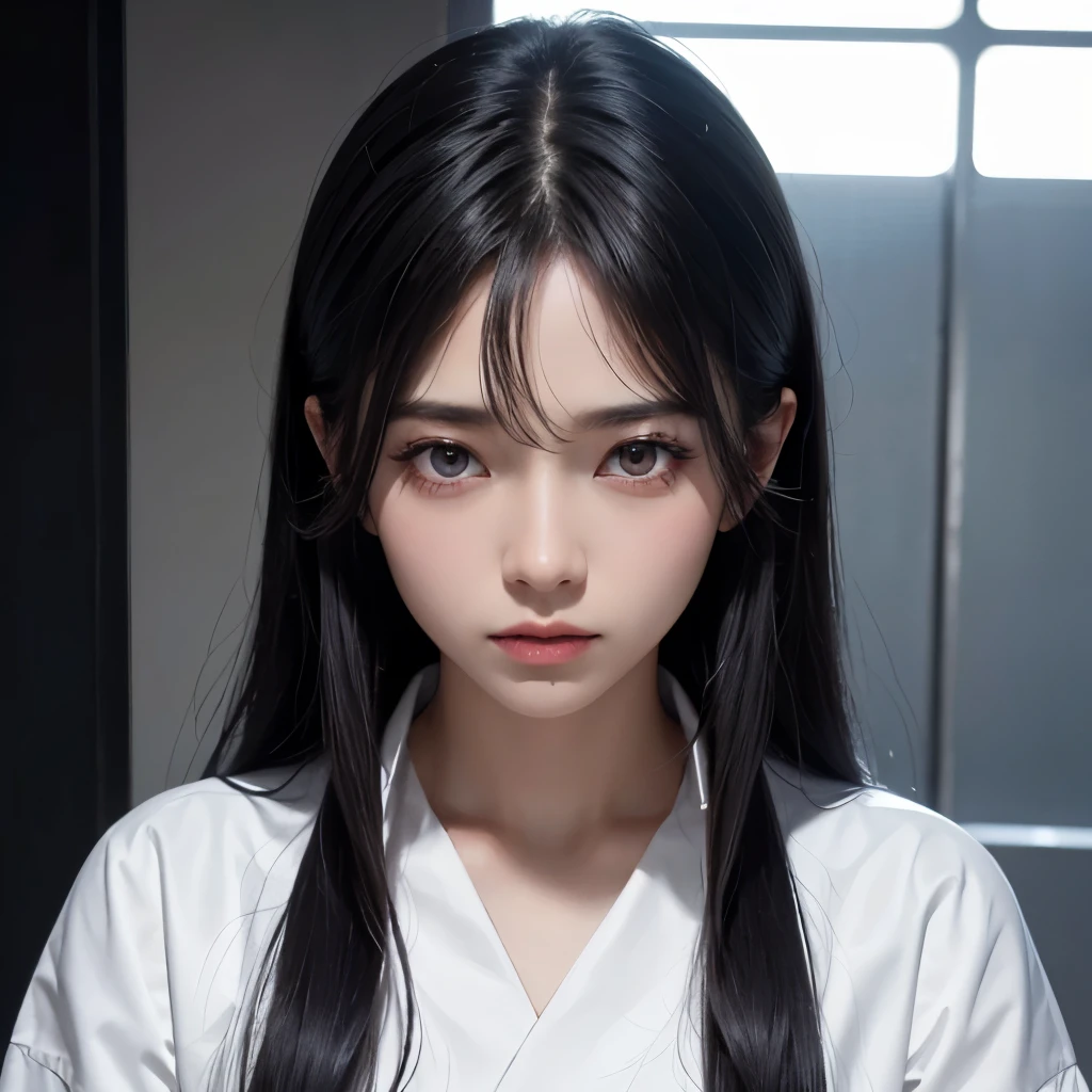 Male, black hair, red eyes, sharp features, white skin, formal style