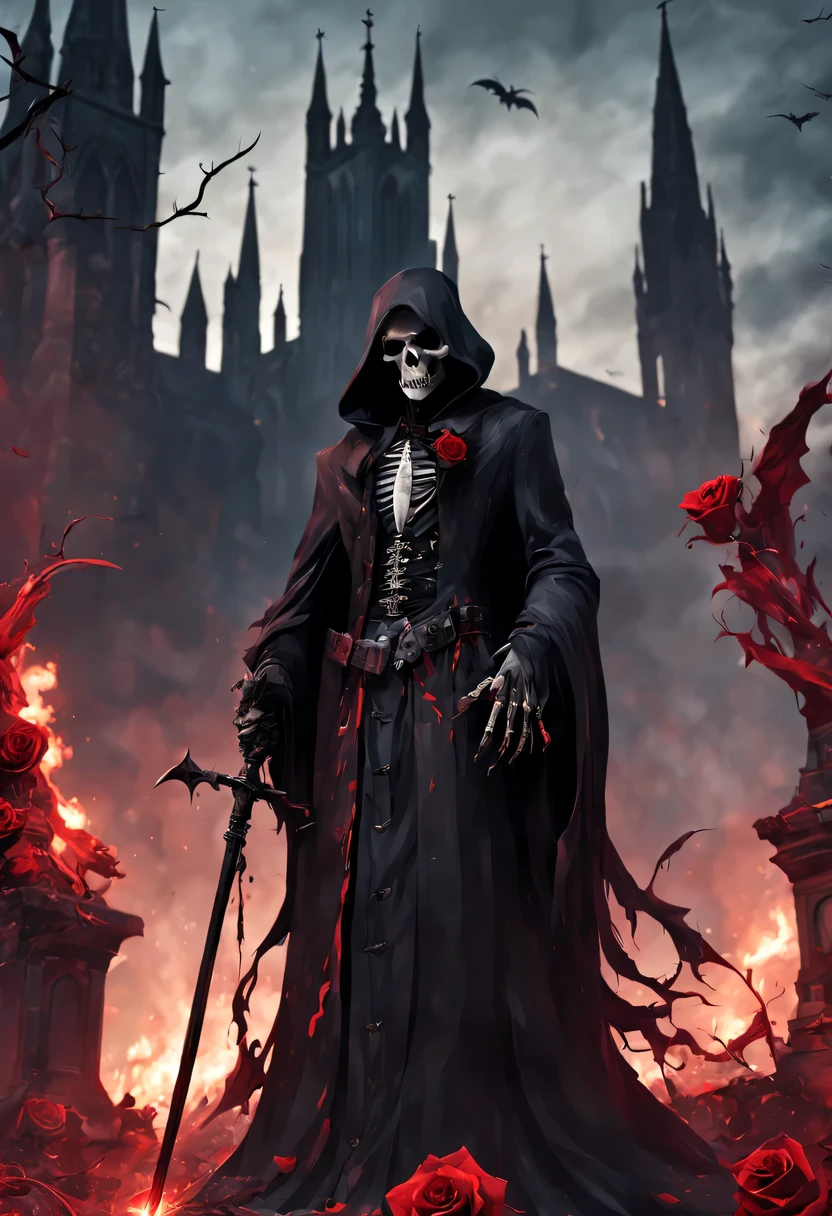 (Messenger from hell:1.4),one个巨大的死神,View of sickle from below,hell,magma,flame,(紫色flame:1.3),There is fresh Blood on the ground,Blood pool,dripping Blood,Gothic aesthetics,one、Rose、castle、cross、Blood、churchyard,gothic style的神秘、solemn and profound,gothic style,gothic style蕾丝的衣服、象征浪漫的Rose、grave、吸Blood鬼、witch、ruins、gothic cathedral,Gothic symbols series