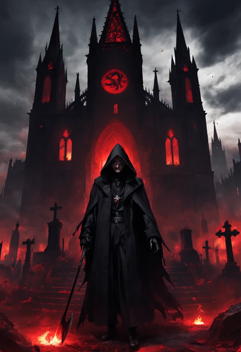 (Messenger from hell:1.4),one个巨大的死神,View of sickle from below,hell,magma,flame,(紫色flame:1.3),There is fresh Blood on the ground,Blood pool,dripping Blood,Gothic aesthetics,one、Rose、castle、cross、Blood、churchyard,gothic style的神秘、solemn and profound,gothic style,gothic style蕾丝的衣服、象征浪漫的Rose、grave、吸Blood鬼、witch、ruins、gothic cathedral,Gothic symbols series