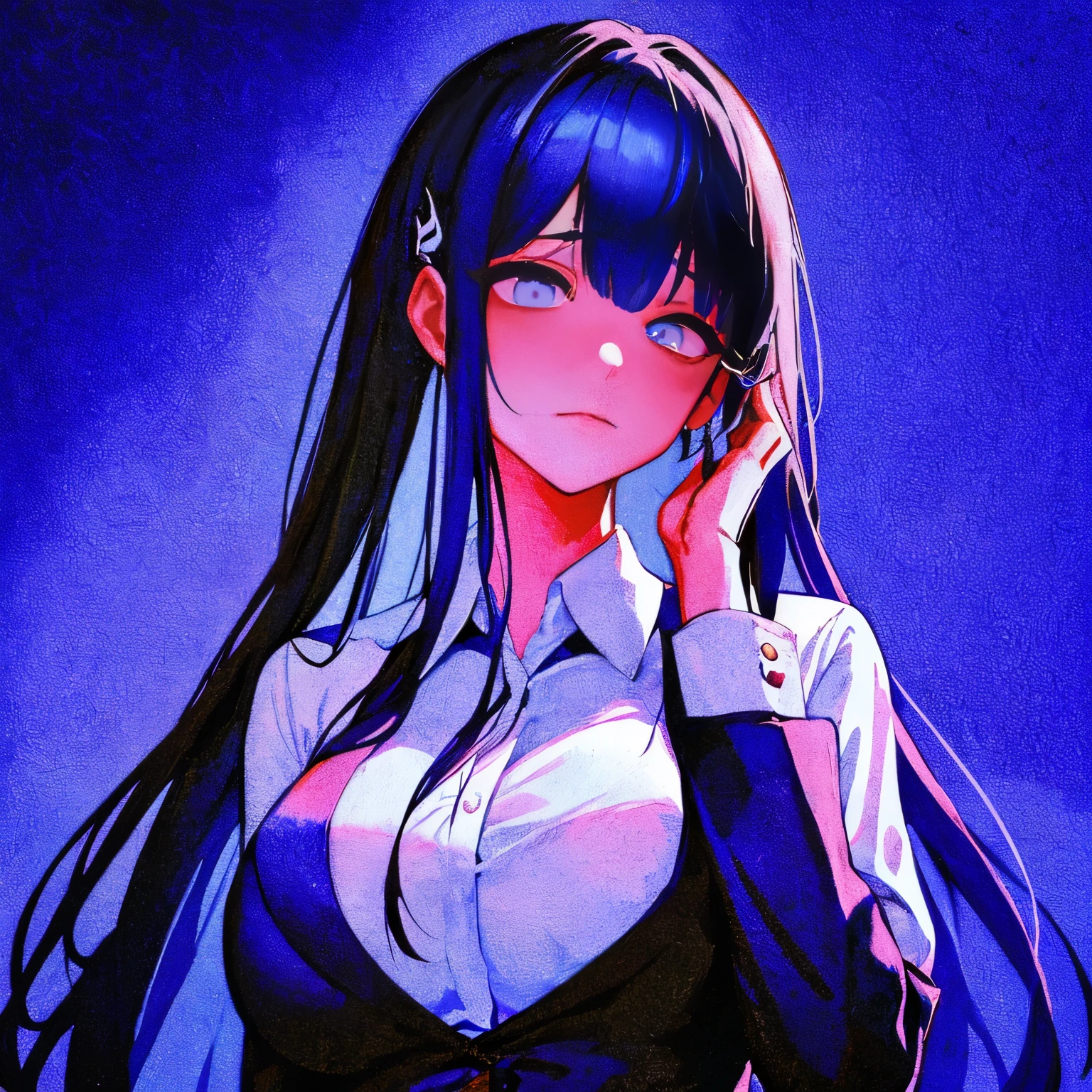 anime girl with long black hair and blue eyes a character portrait by Kose Kanaoka, pixiv, serial art, digital anime illustration, anime moe artstyle, ilya kuvshinov with long hair, anime style portrait, portrait of an anime girl, portrait anime girl, anime style illustration, digital anime art, (anime girl)、blue eyes