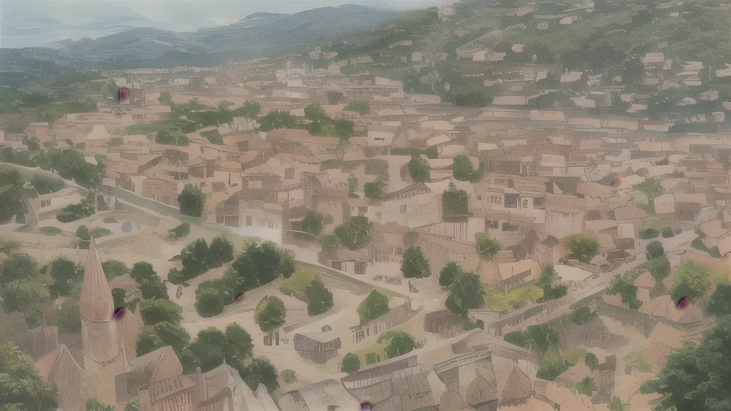 authentic stone brick streets, birds eye view, medieval village, fantasy village illustration anime, slum,