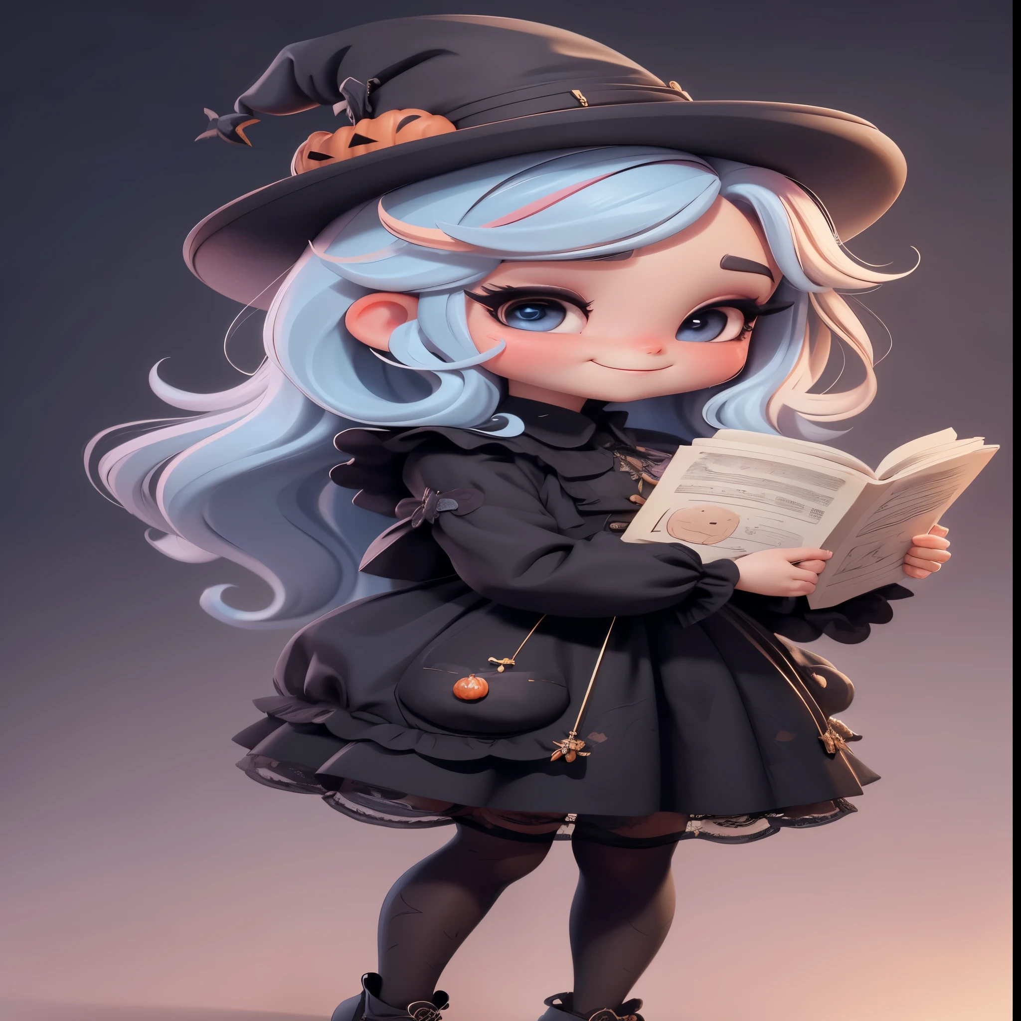 Create a set of cute chibi-style black dolls with a cute Halloween theme, each with lots of details and in 8K resolution. All dolls should follow the same solid color background pattern and be complete in the image, zeigt die (Full body, including the legs: 1.5)
Boneca Mini Halloween: Nennen Sie sie Marina. Sie muss kurzes, mehrfarbiges Haar haben. Your eyes should be large and expressive, mit langen Wimpern und rosigen Wangen. Soft and white smile. Brille, Zauberstab und ein Zauberbuch. Marina muss ein Kleid tragen, ein verzierter Hut. Sie sollte Halloween-Accessoires mitbringen. Certifique-se de adicionar detalhes nas Kleidung, like buttons and pockets, nice shoe. Achten Sie darauf, to add shadows, Texturen und Details im Haar, Kleidung, Halloween-Utensilien, um sie noch bezaubernder und bezaubernder zu machen.
