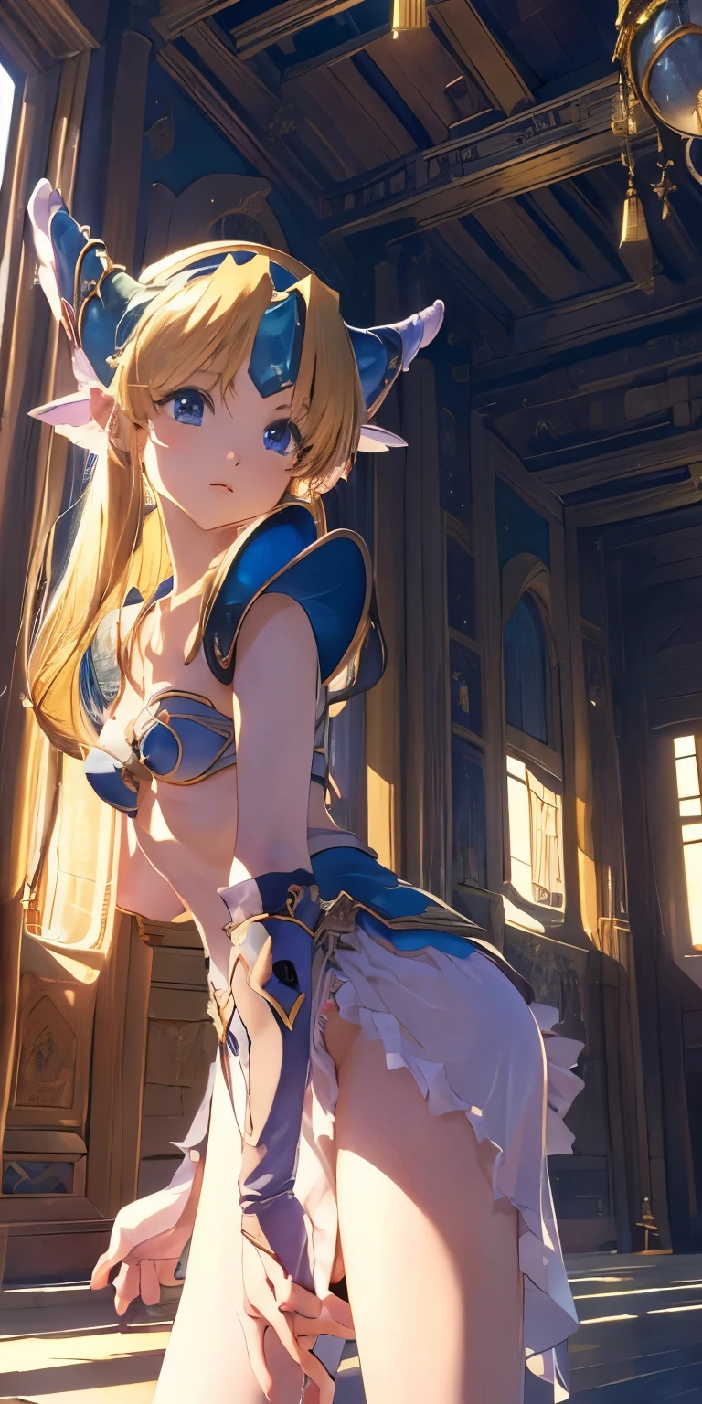 (masterpiece, best quality:1.3), Riesz, Seiken Densetsu 3, 1 girl, (cowboy shot:1.3), (cinematic lighting, Inside Of Medieval Royal Palace Background Scenery:1.3),