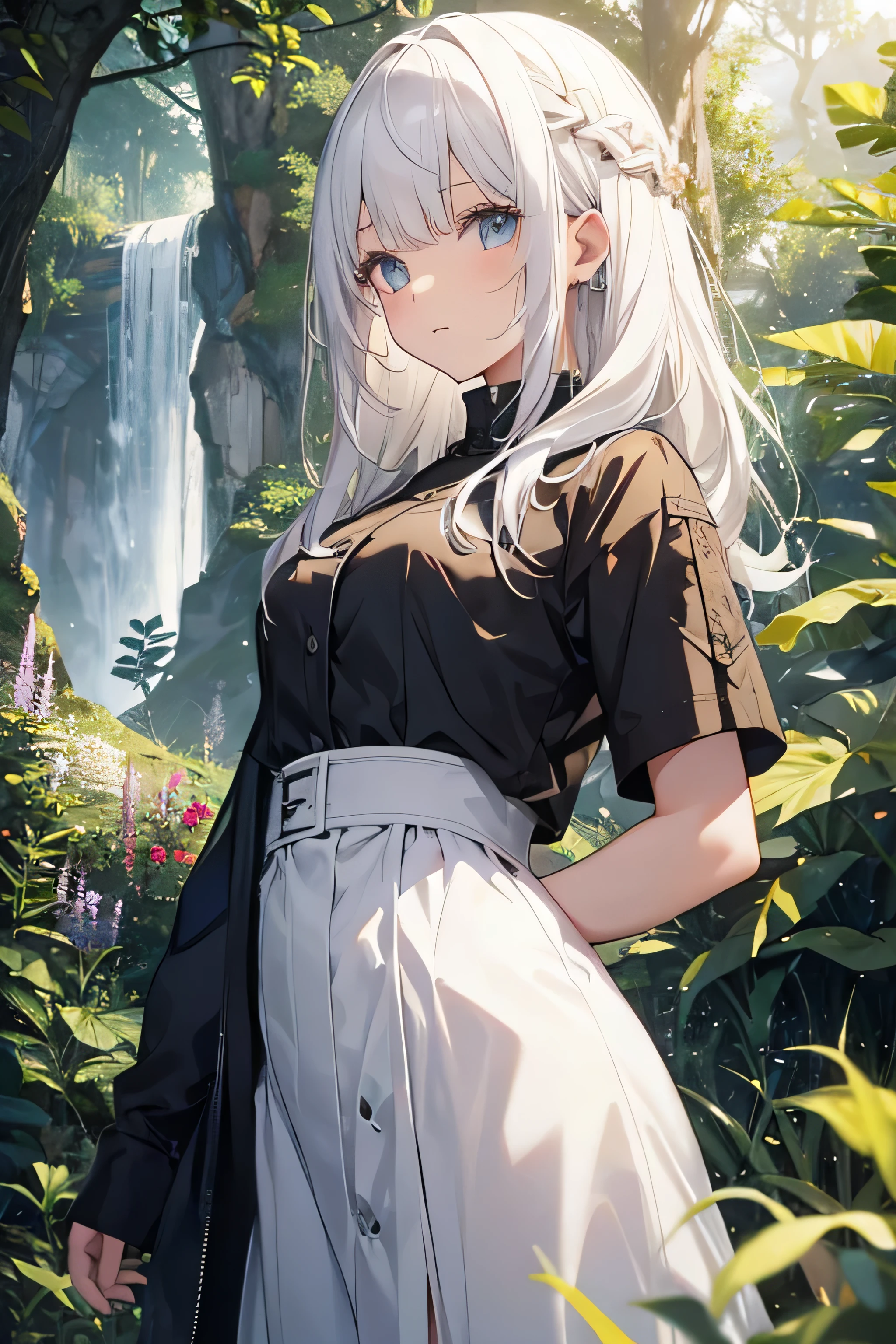 white hair girl with nature background