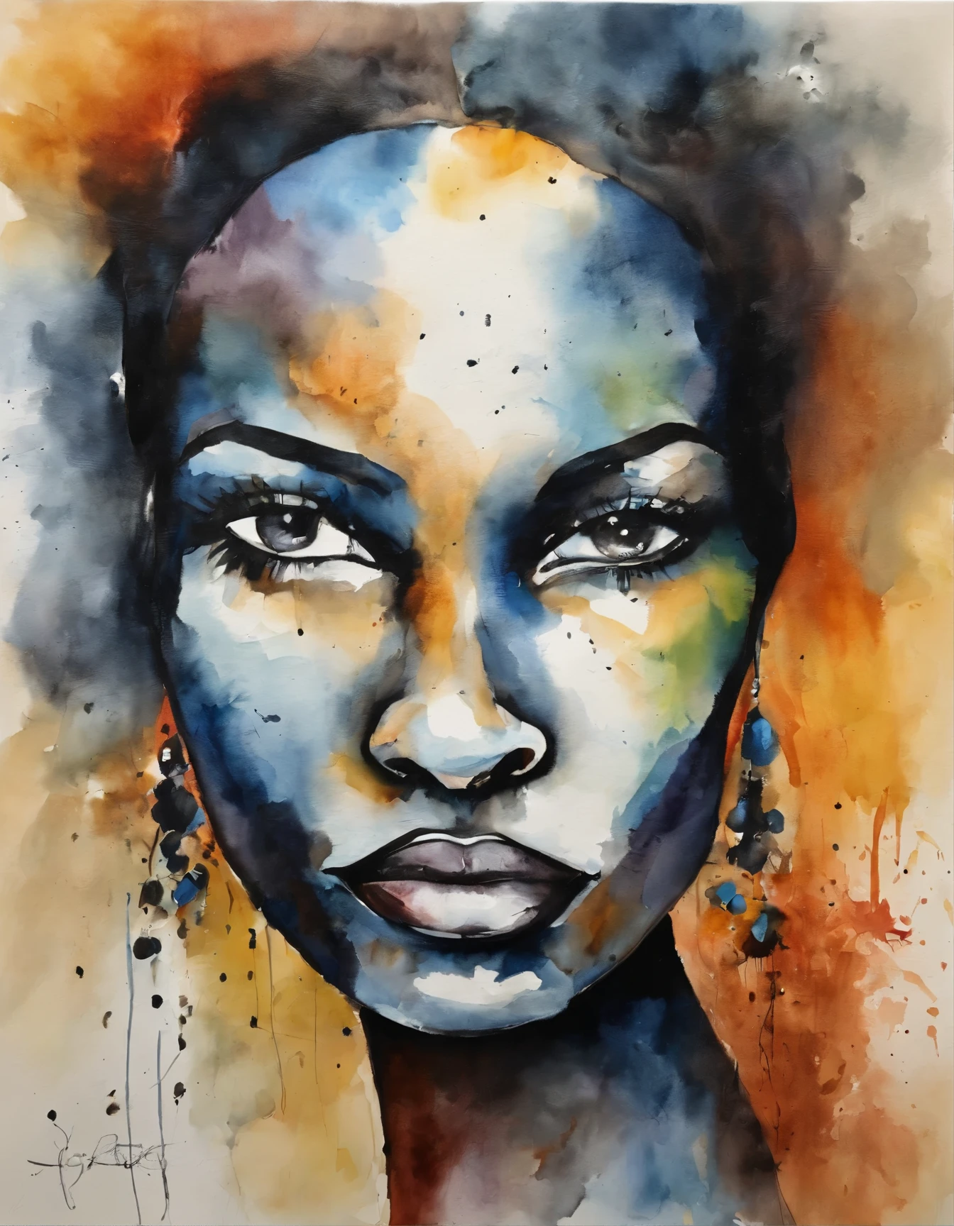 Centered image. Makeup of a faceless African woman, sur fond noir, Visage abstrait, Portrait abstrait, stylized face, Peinture pop art, Very expressive detailed face, expressive female face, Style Picasso, Une peinture pop art, Belle peinture expressive, detailed face of a woman, detailed expression, Style Picasso, Style cubisme