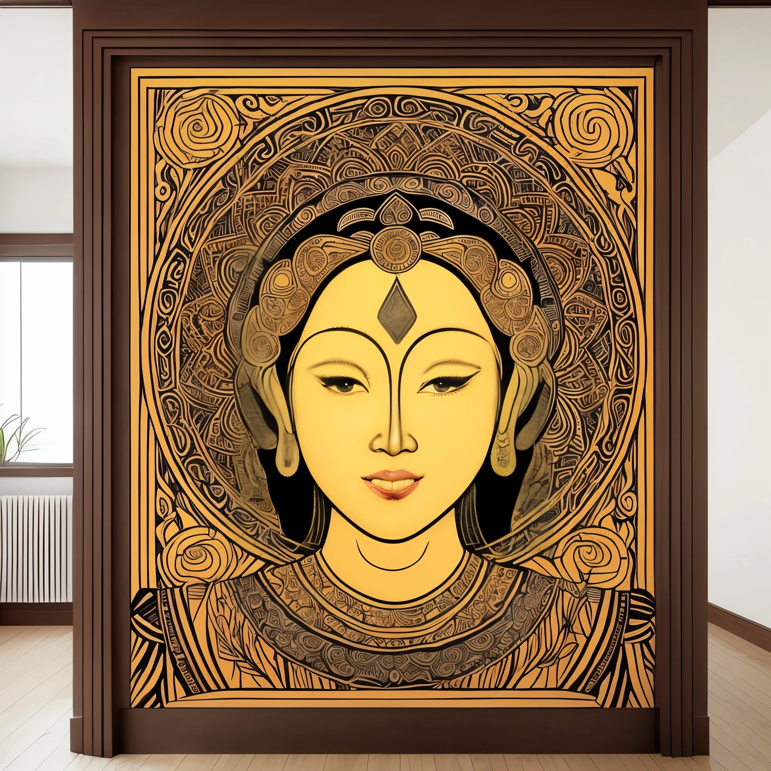 mural, Amitabha, Tibetan style, minimal art, flat color