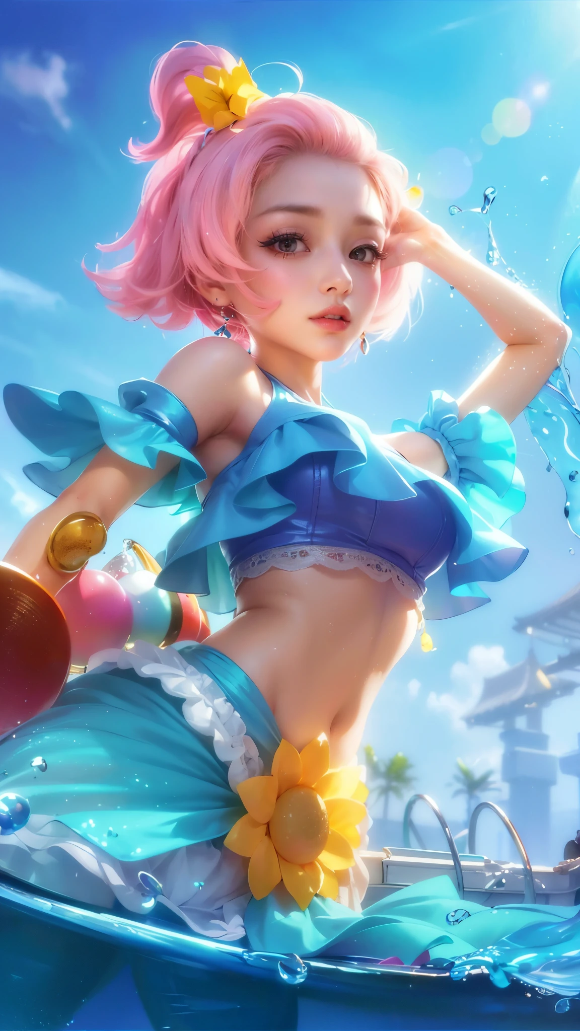 (8k, RAW photo, photorealistic:1.25) ,( lipgloss, eyelashes, gloss-face, glossy skin, best quality, ultra highres, depth of field, chromatic aberration, caustics, Broad lighting, natural shading,Kpop idol) looking at viewer with a serene and goddess-like happiness,
