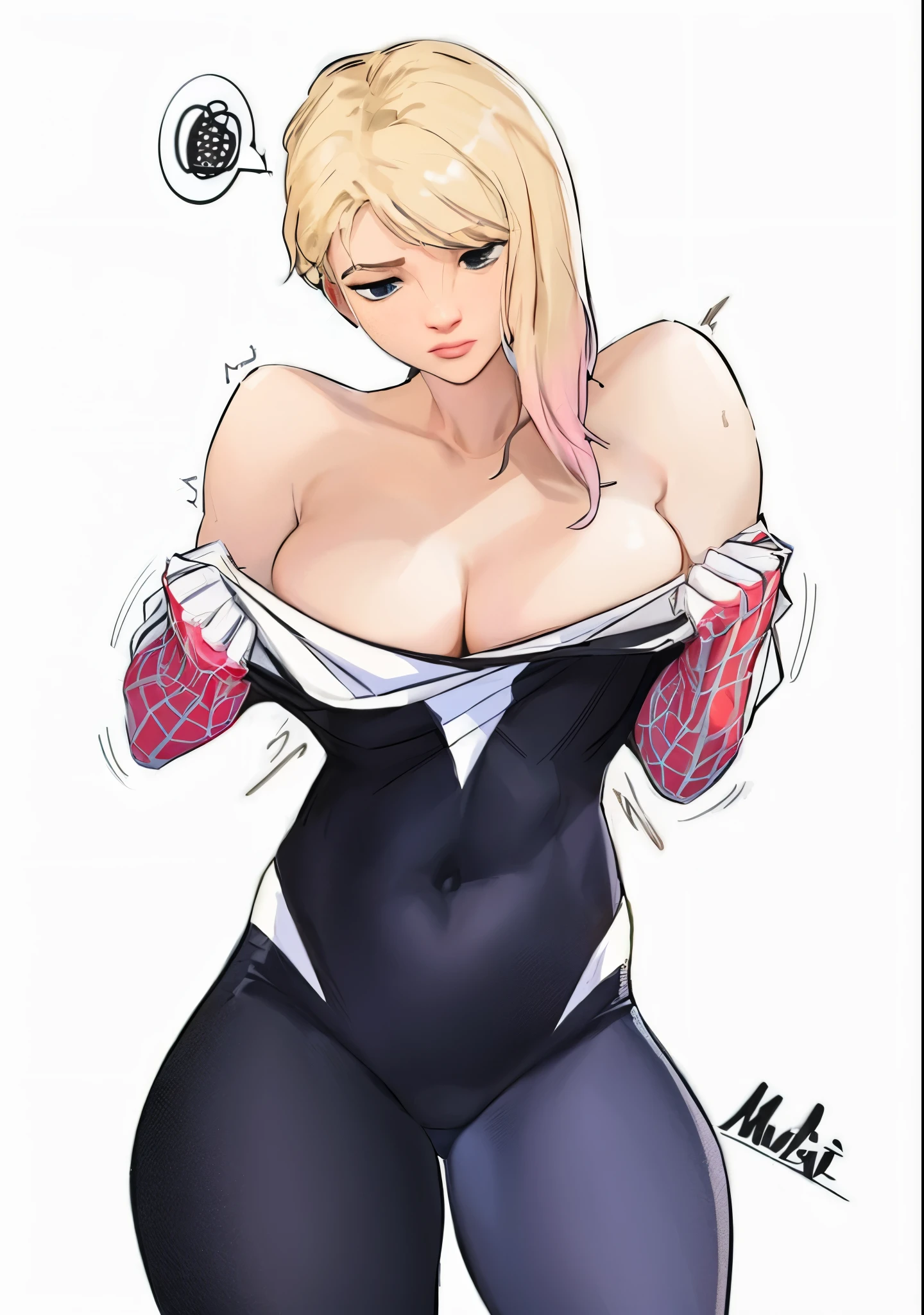 ((samdoesart)), um desenho de desenho animado de uma mulher em uma roupa preta e branca, Gwen Stacy, gwen aranha, Gwen-Aranha, aranha - gwen, fanart de alta qualidade, ( ( mulher aranha ) ), fofosexyrobutts, fanart requintada altamente detalhada, pintura extremamente detalhado,