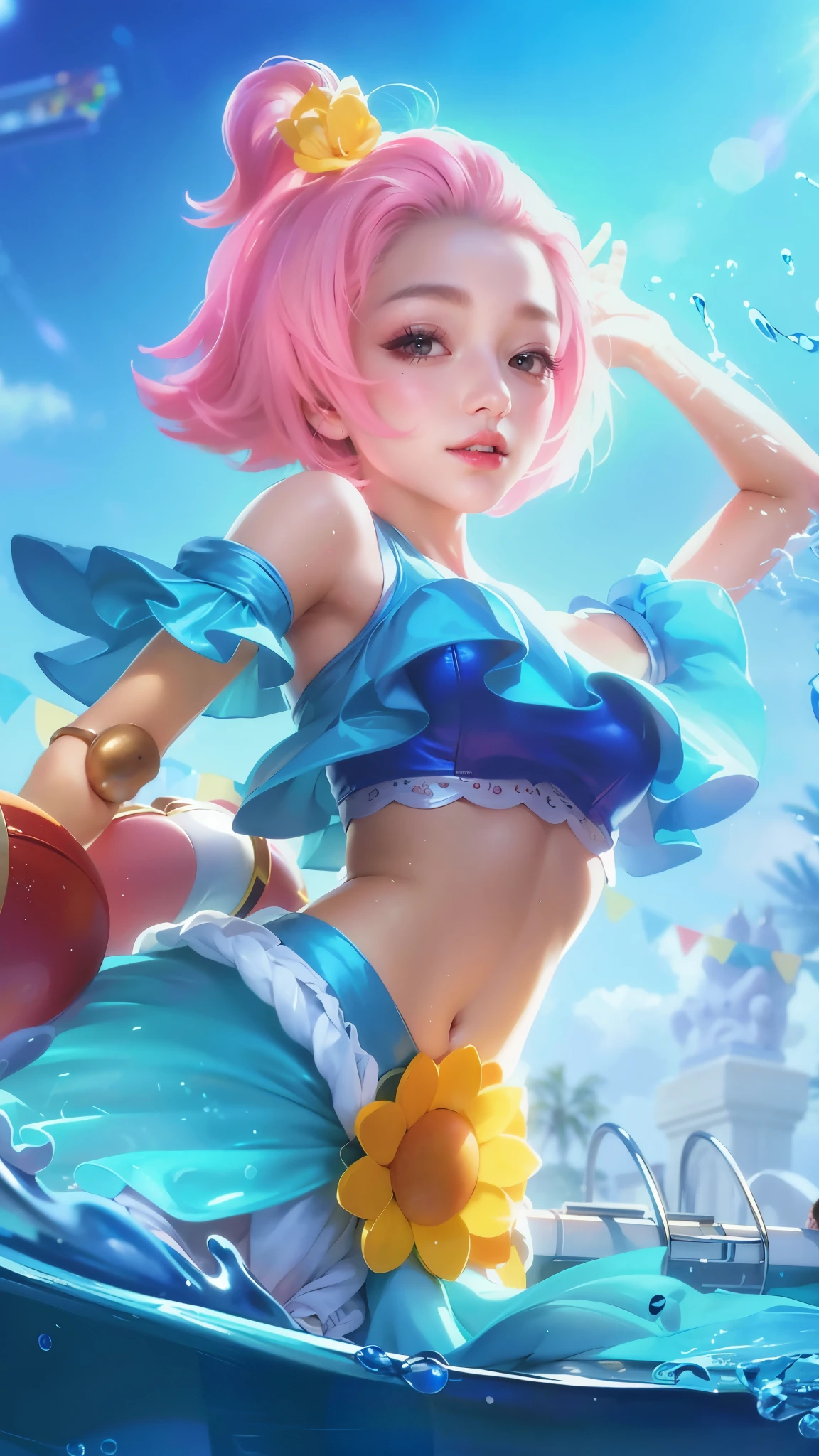(8k, RAW photo, photorealistic:1.25) ,( lipgloss, eyelashes, gloss-face, glossy skin, best quality, ultra highres, depth of field, chromatic aberration, caustics, Broad lighting, natural shading,Kpop idol) looking at viewer with a serene and goddess-like happiness, smile.