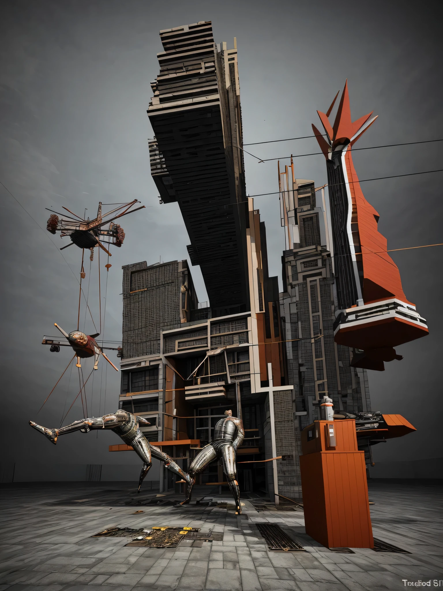 hyper-surreal ultra grotesque insane bodies embedded with other grotesque objects, parts of these bodies are missing and replaced with hudge cubist objects, bauhaus vintage glitch style, Super-detailed, Studio Quality, 48k / HD, Normal Contrast, hyper Realistic Shadows, octane Rendering, Sharp Focus