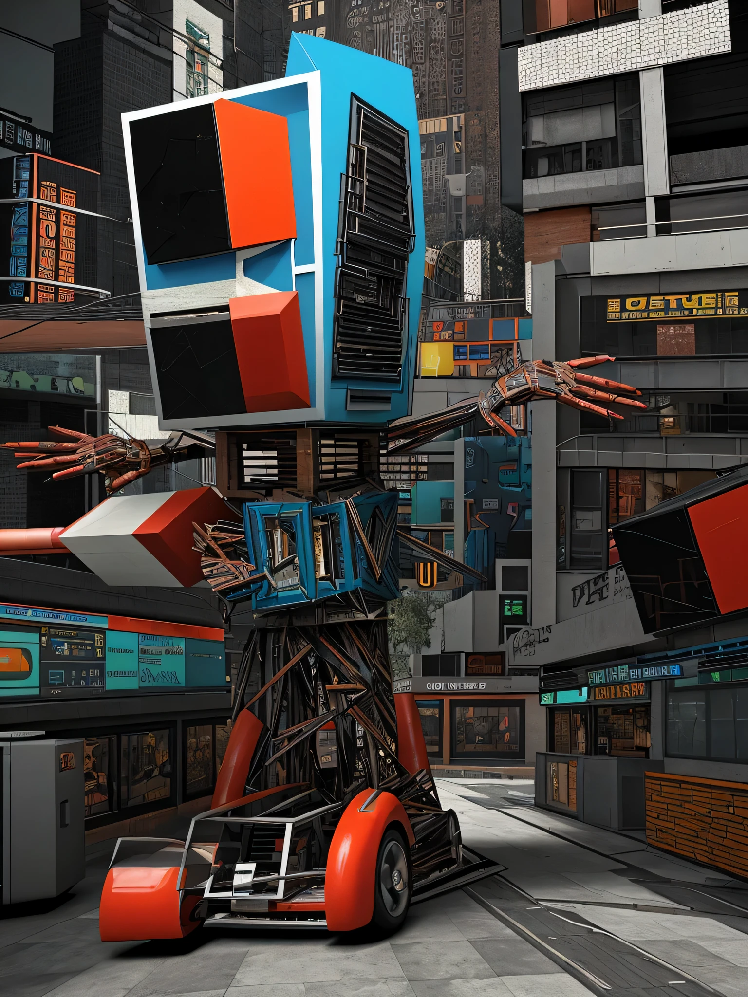 hyper-surreal ultra grotesque insane bodies embedded with other grotesque objects, parts of these bodies are missing and replaced with hudge cubist objects, bauhaus vintage glitch style, Super-detailed, Studio Quality, 48k / HD, Normal Contrast, hyper Realistic Shadows, octane Rendering, Sharp Focus