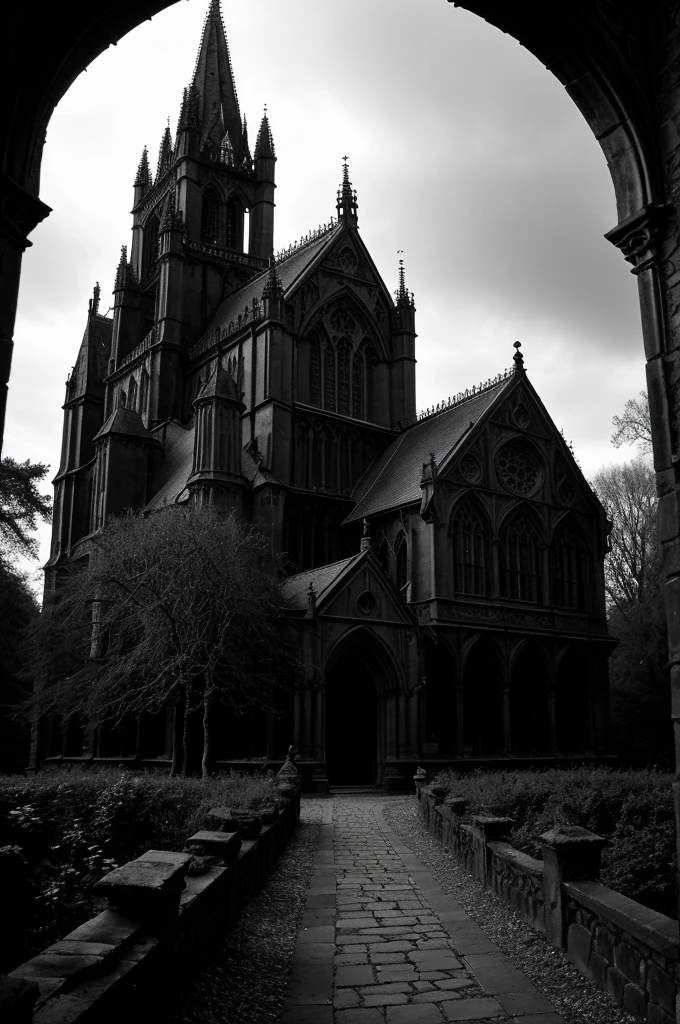 (best quality,4k,8k,highres,masterpiece:1.2),ultra-detailed,(realistic,photorealistic,photo-realistic:1.37),gothic aesthetic,moonlight,ancient architecture,dark mysterious atmosphere,candlelight,detailed stained glass,gothic fashion,medieval city,ethereal,black and white,gothic jewelry,dramatic shadows,cobblestone streets,mysterious fog,tall spires,symbolism,ornate details,macabre,hauntingly beautiful,gothic literature,moonlit sky,gothic romance,secret passageways,enchanted forest,majestic castle,dark corridors,gothic music,ivy-covered walls,ravens,moonlit graveyard,victorian era,ethereal beauty,monochrome,gothic sculpture,gloomy atmosphere,vampire,filigree,gothic poetry