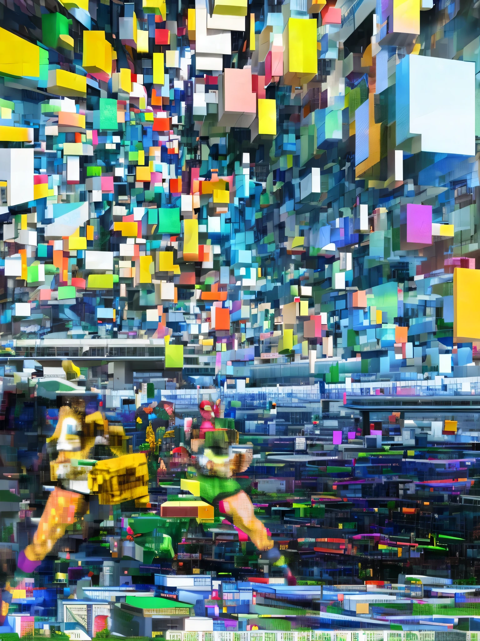 hyper-surreal ultra grotesque insane bodies embedded with other grotesque objects, parts of these bodies are missing and replaced with hudge cubist objects, bauhaus vintage glitch style, Super-detailed, Studio Quality, 48k / HD, Normal Contrast, hyper Realistic Shadows, octane Rendering, Sharp Focus
