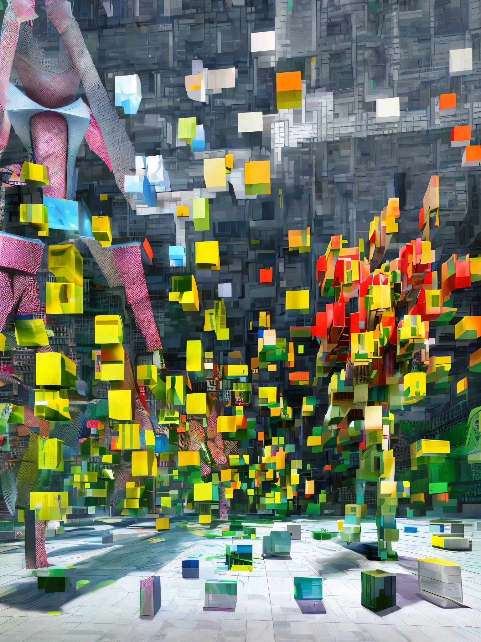 hyper-surreal ultra grotesque insane bodies embedded with other grotesque objects, parts of these bodies are missing and replaced with hudge cubist objects, bauhaus vintage glitch style, Super-detailed, Studio Quality, 48k / HD, Normal Contrast, hyper Realistic Shadows, octane Rendering, Sharp Focus