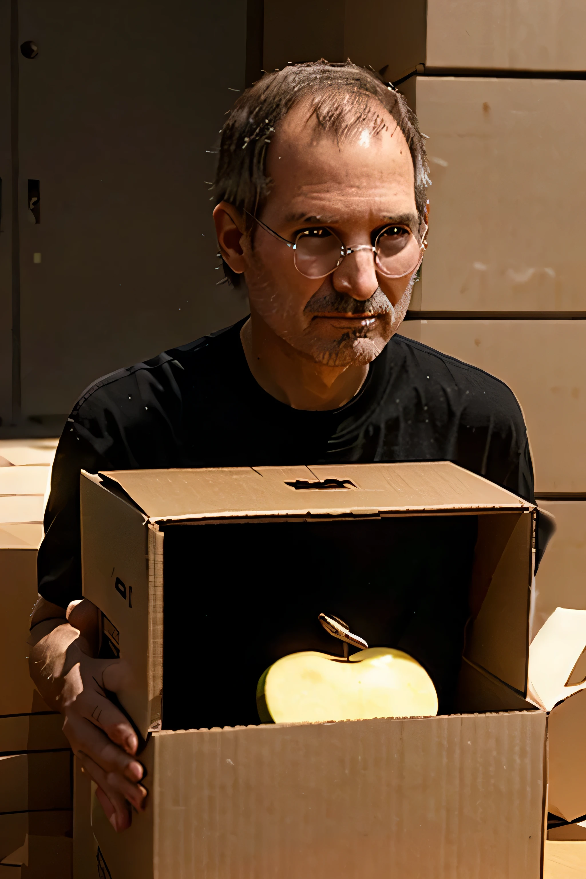 Imagem de steve job criador da apple com luva de box nas maos