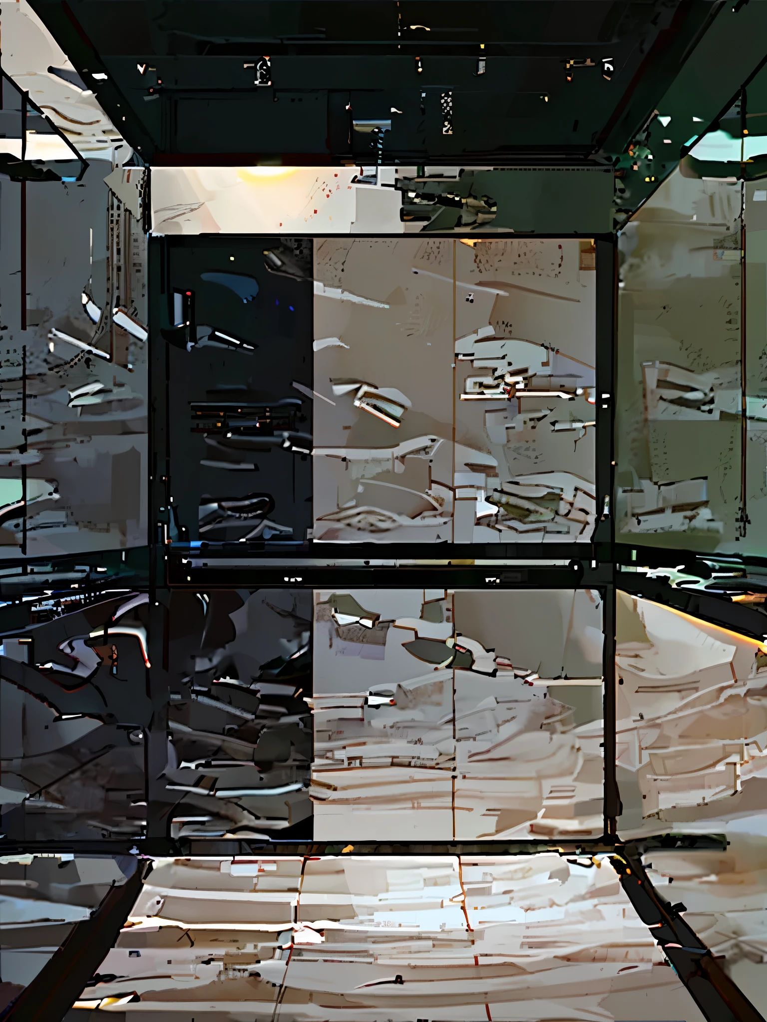 elevator, dimly lit, one light source, masterpiece, best quality, high_resolution, highly detailed