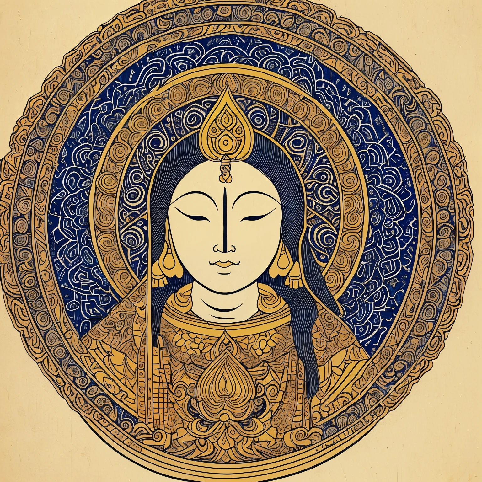 mural, Amitabha, Tibetan style, minimal art, flat color