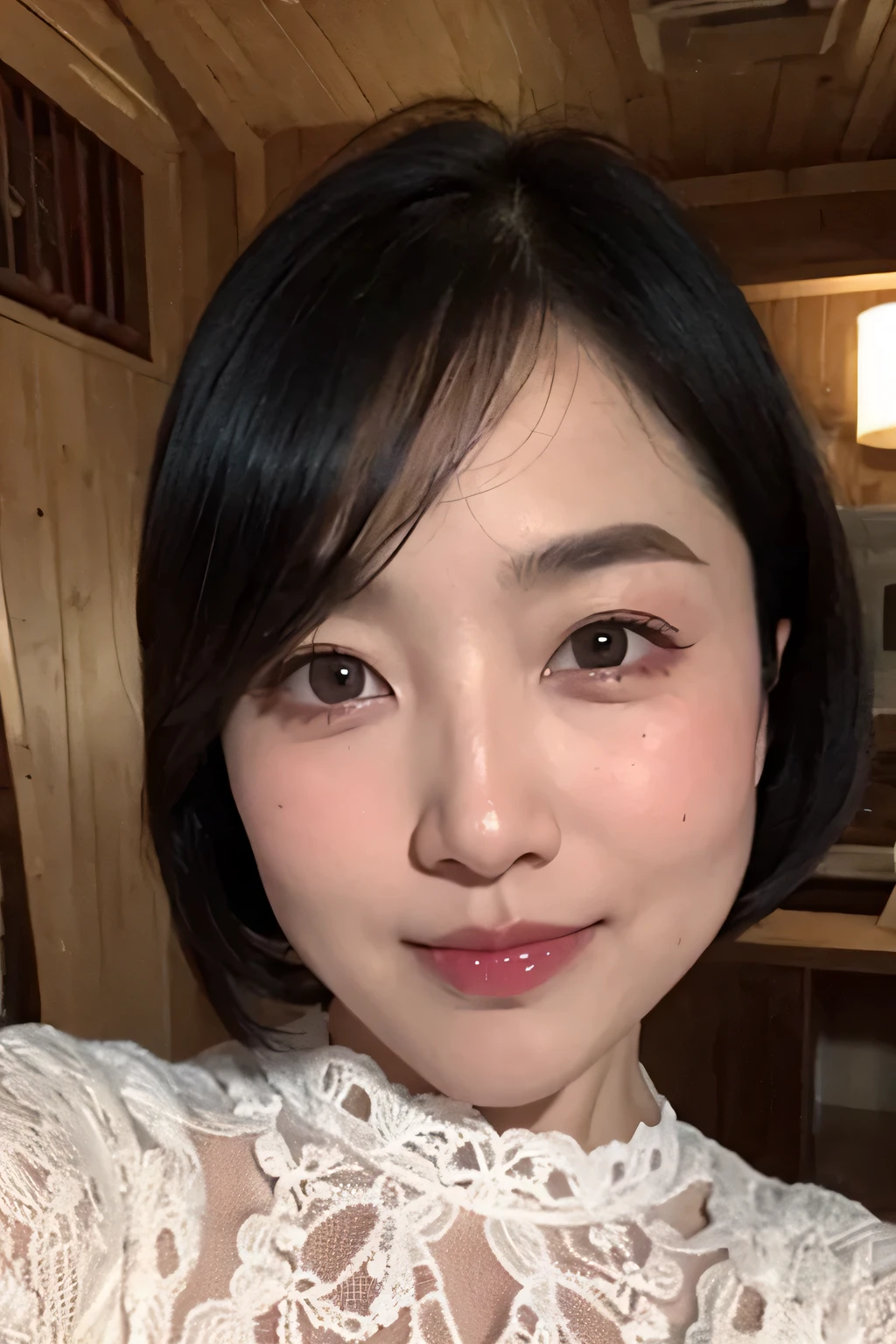 ((best quality, 8k,Beautiful woman with perfect body:1.4, ((black hair)), ( Transparent lace underwear ), ((in the room)), Highly detailed face and skin textures, exquisite eyes, double eyelids，beauty, Wrinkles at the corners of the eyes,，big breasts，50 years old, Eyes have wrinkles，japanese mature，Lick things
