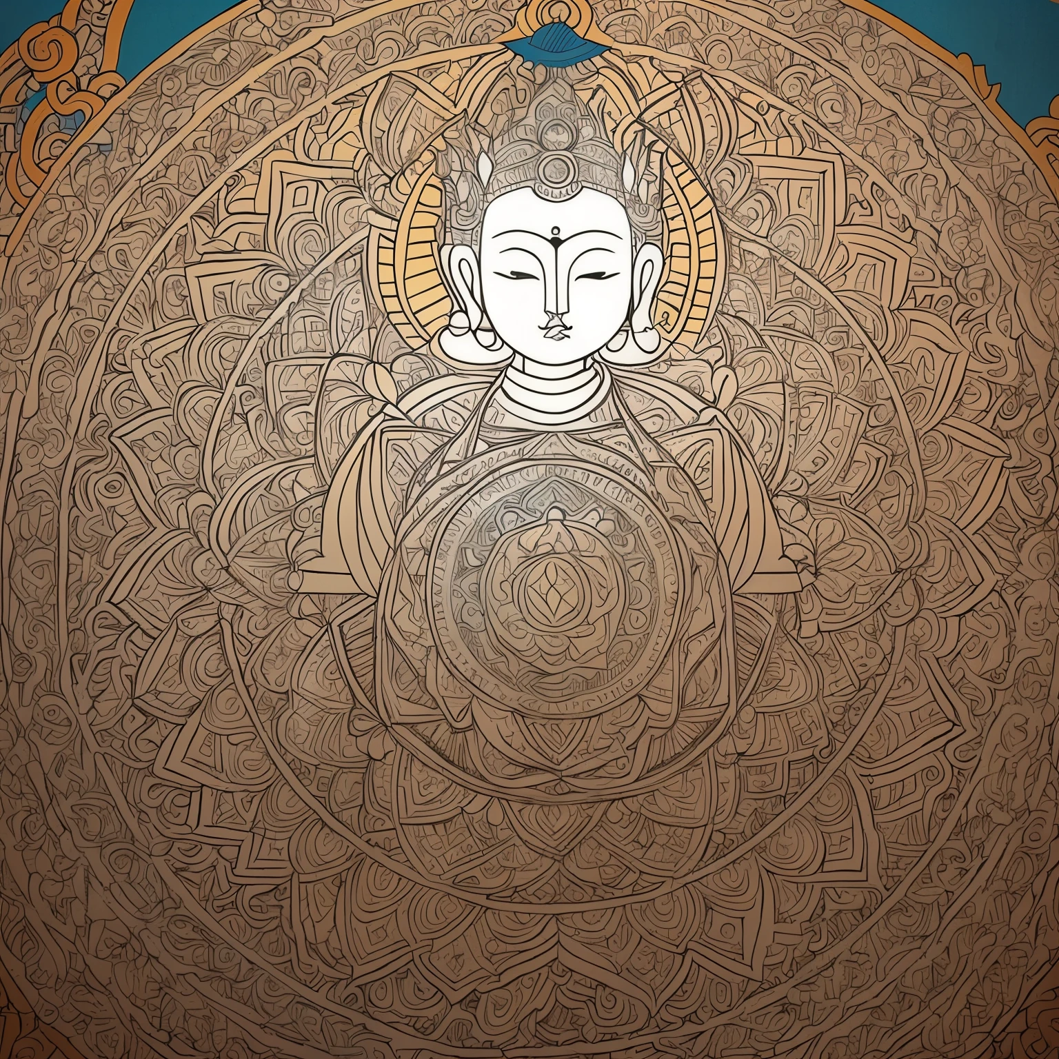 mural, Amitabha, Tibetan style, minimal art, flat color