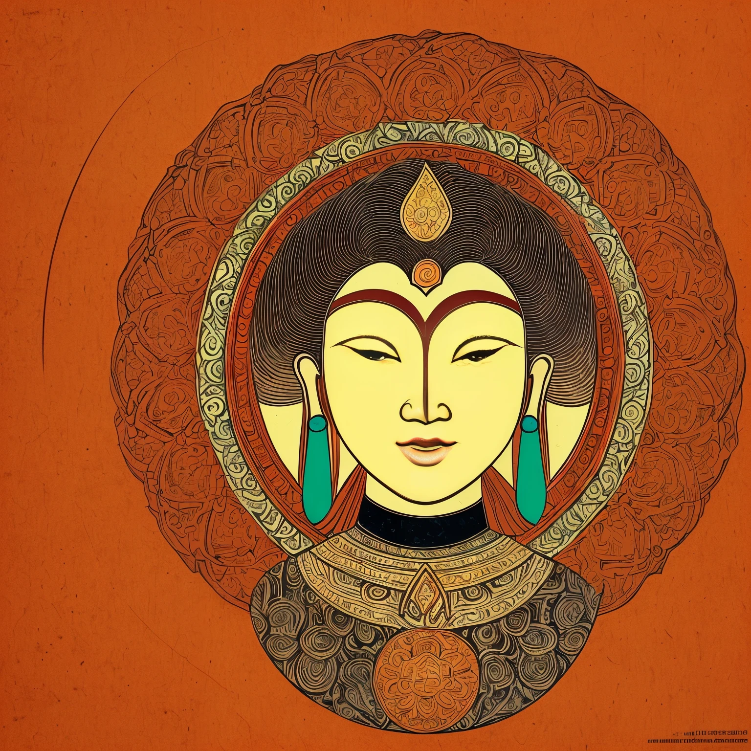 mural, Amitabha, Tibetan style, minimal art, flat color