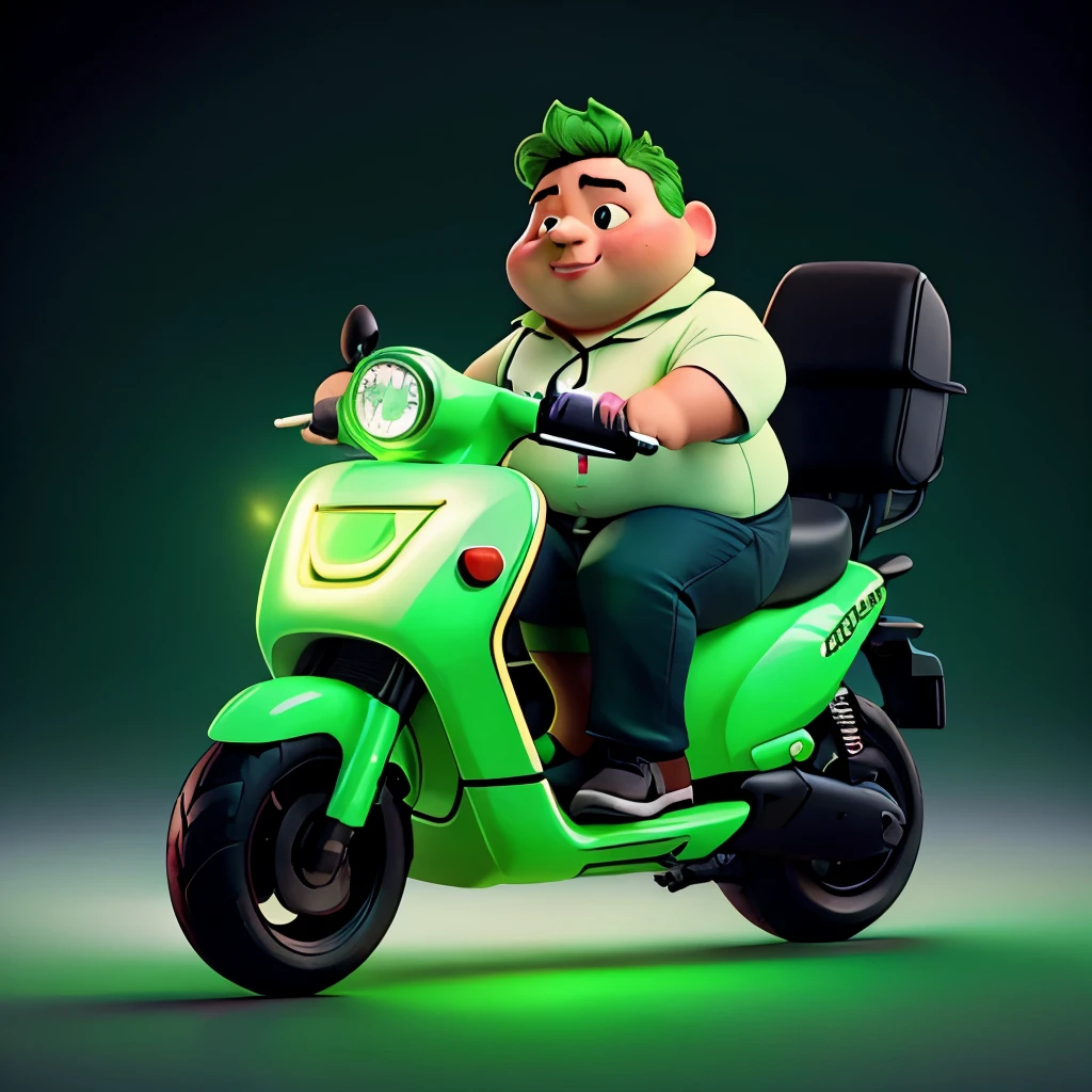 fat chubby greedy male on a moped green neon glow in the dark led headlight psychedelic style black light style
high resolution photography