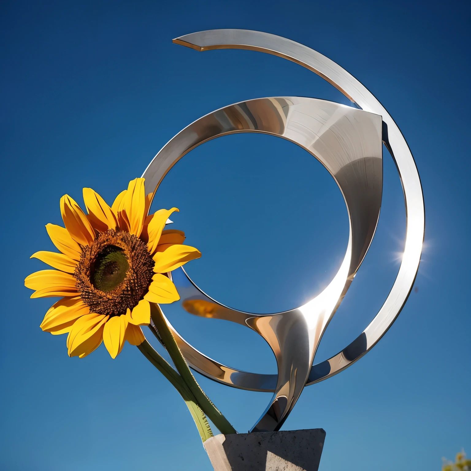 A sculptural work，sunflower shape，Simple shape，Stainless steel material