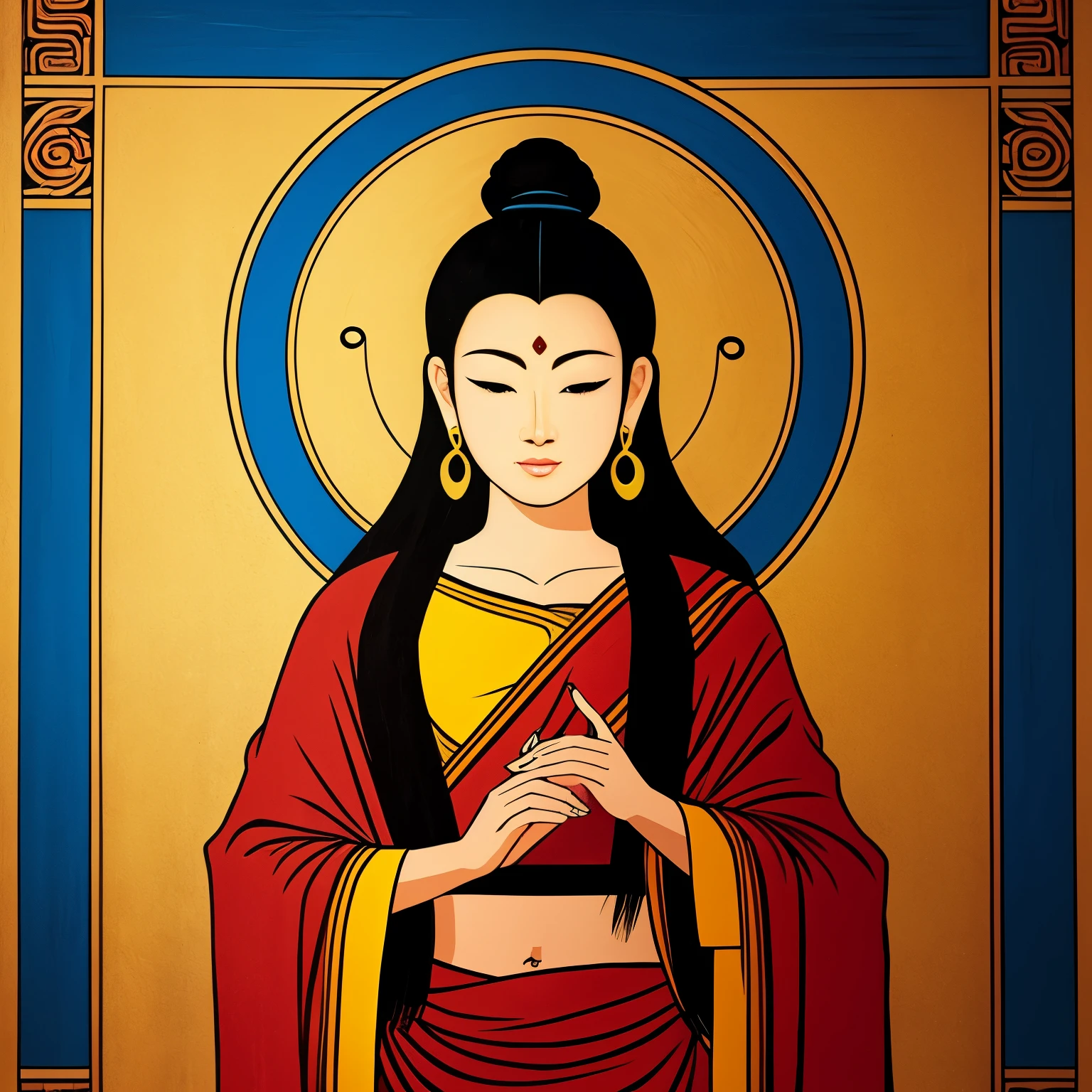 mural, Amitabha, Tibetan style, minimal art, flat color