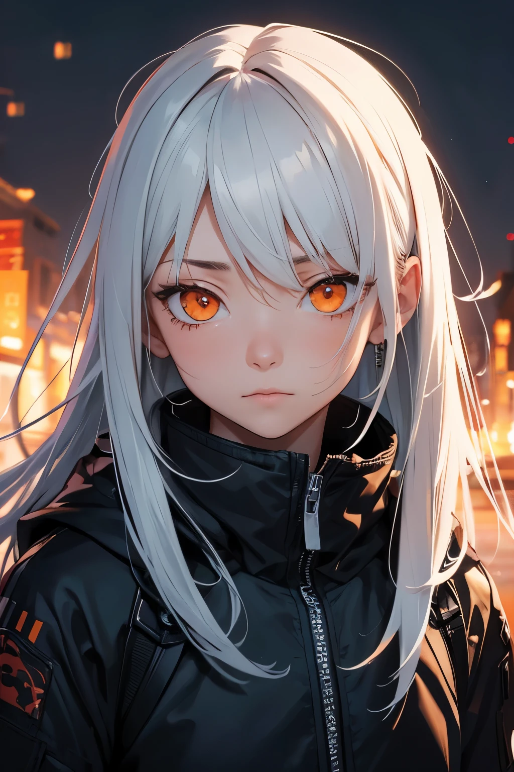 style of Tsutomu Nihei,(incredibly absurdres, (high resolution:1.18), intricate detail, (masterpiece:1.1), (highest quality:1.1), absurdres),(1girl, portrait, white hair, orange eyes, long hair, detailed eyes),